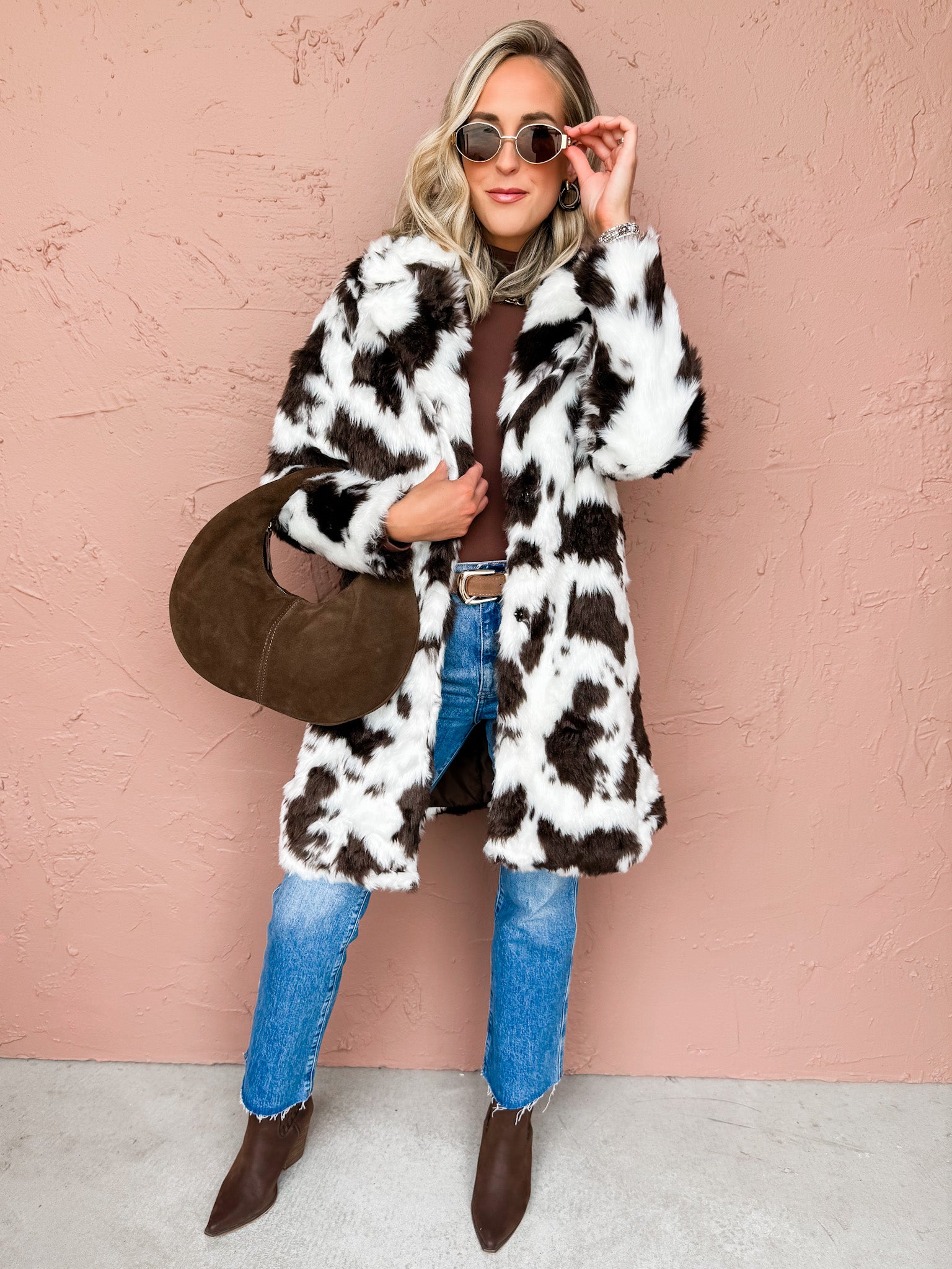 Hattie Cow Print Faux Fur Coat
