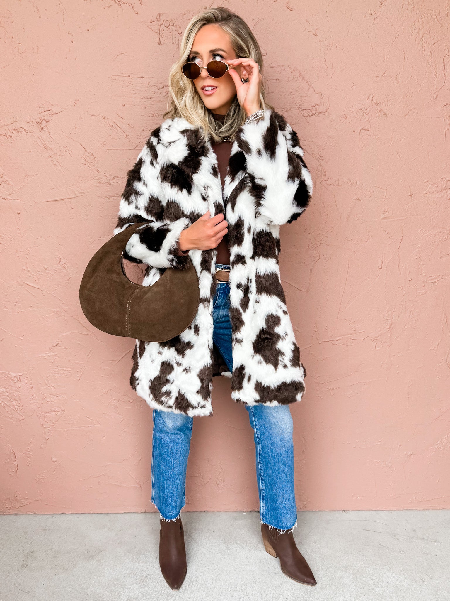 Hattie Cow Print Faux Fur Coat