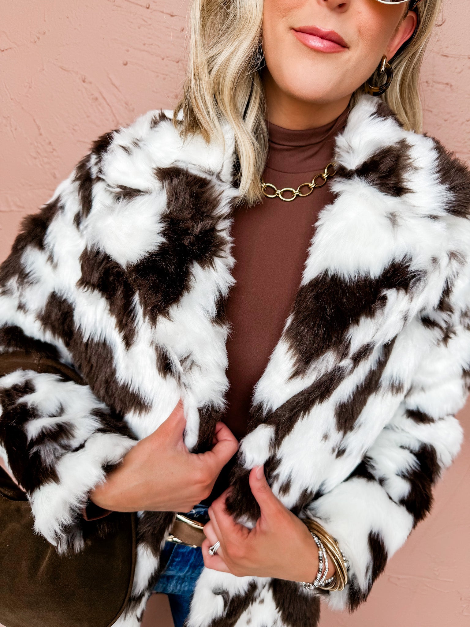 Hattie Cow Print Faux Fur Coat