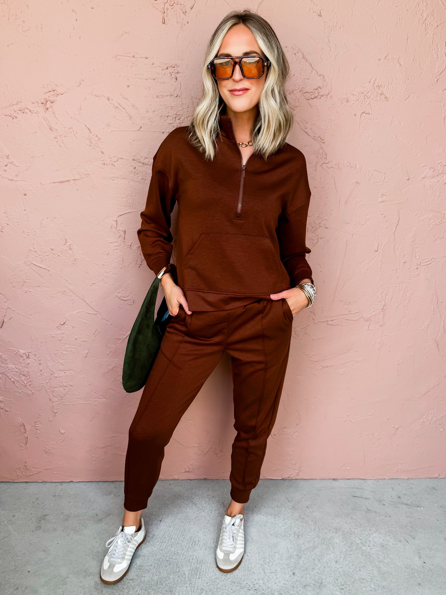 Kamryn Half Zip And Jogger Set-Brown