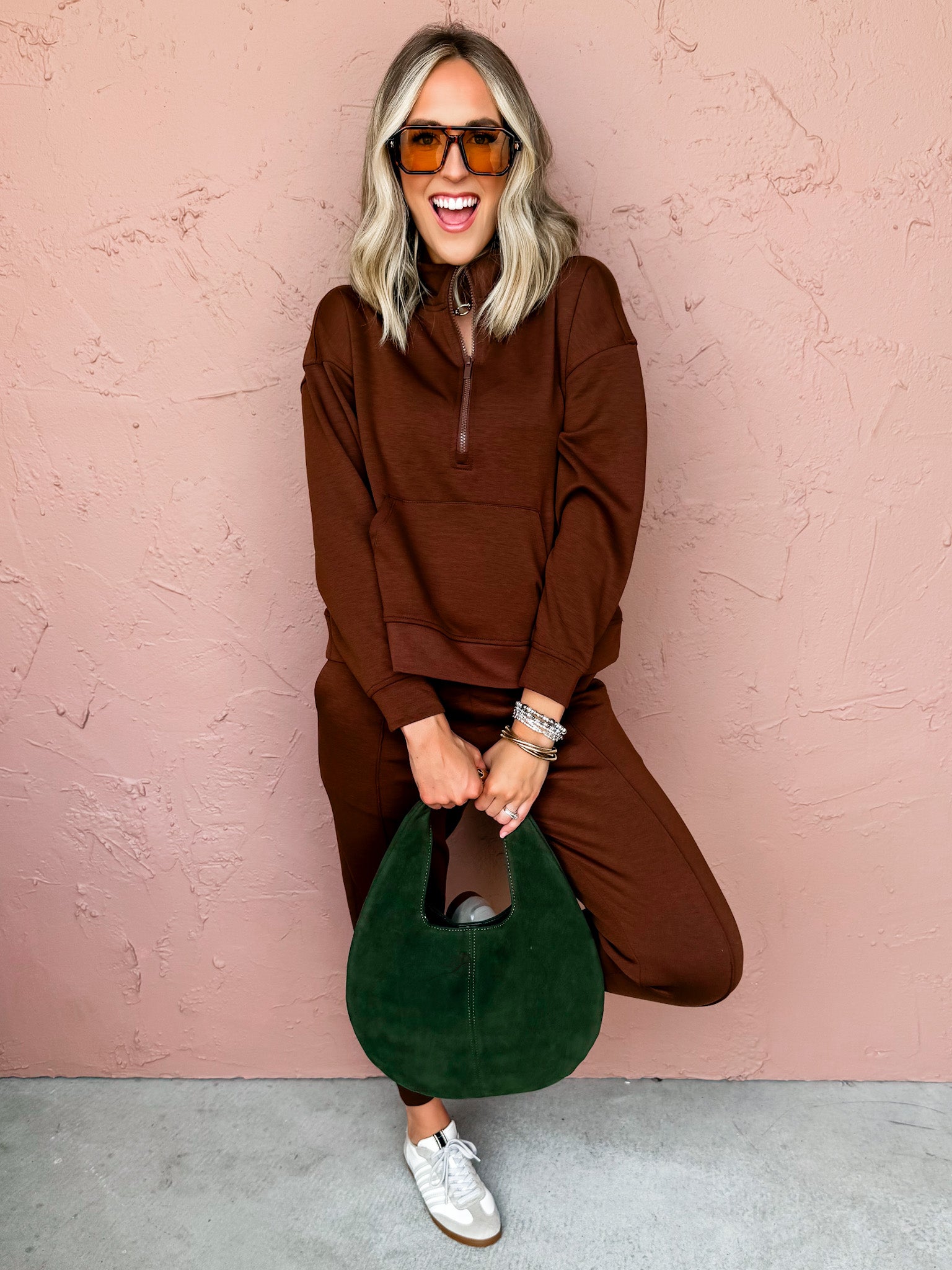 Kamryn Half Zip And Jogger Set-Brown