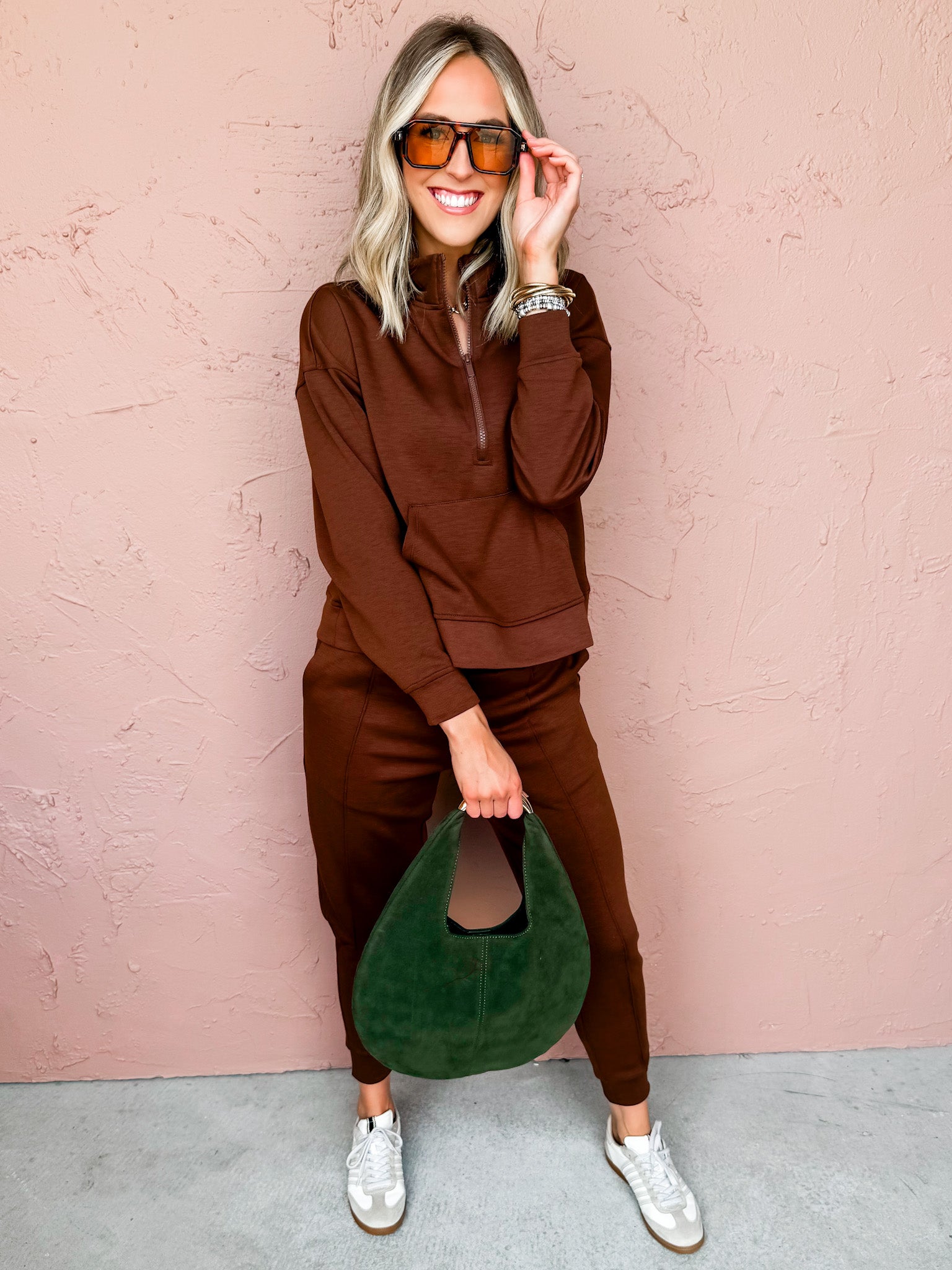 Kamryn Half Zip And Jogger Set-Brown