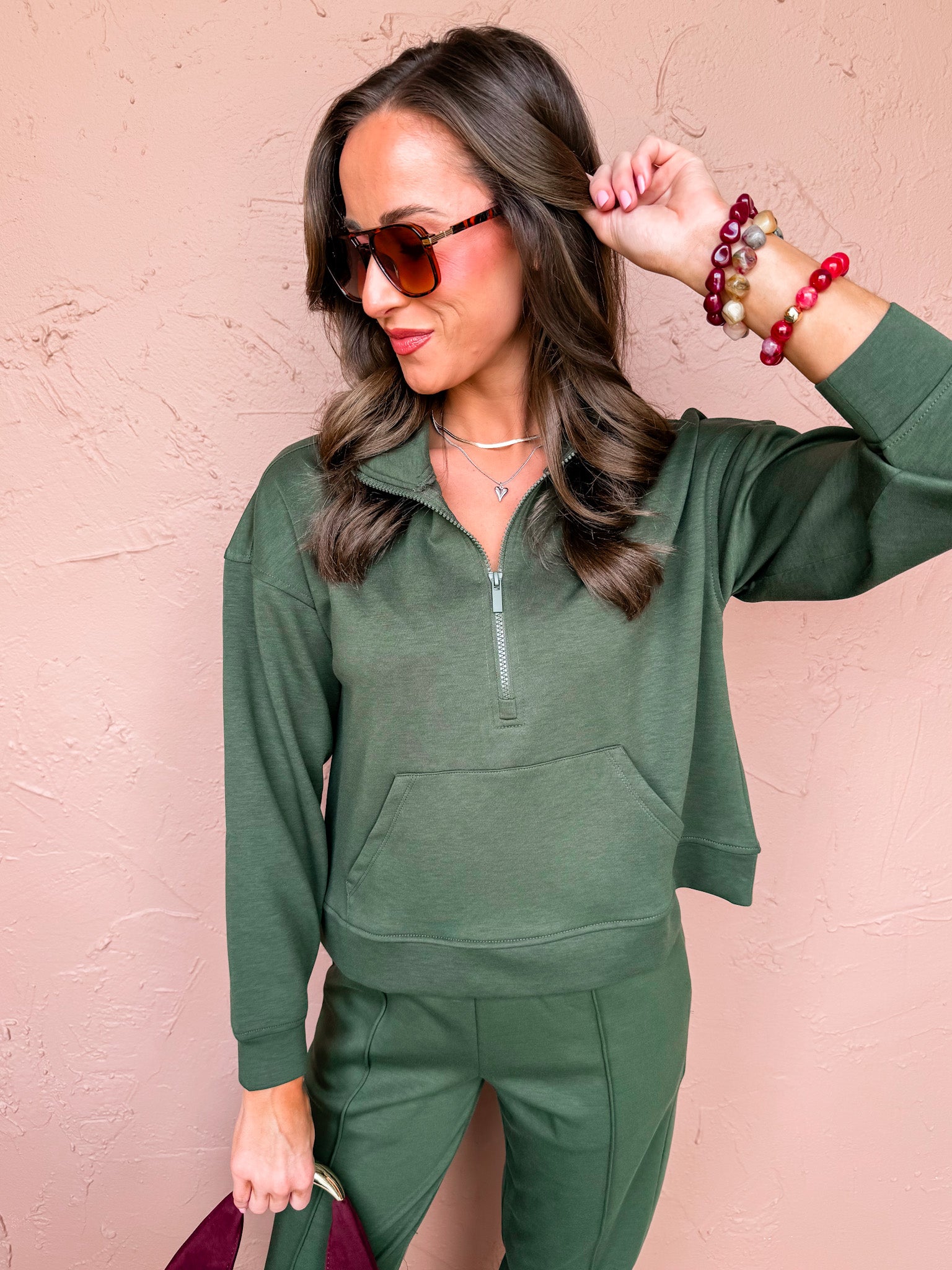 Kamryn Half Zip And Jogger Set-Dark Olive