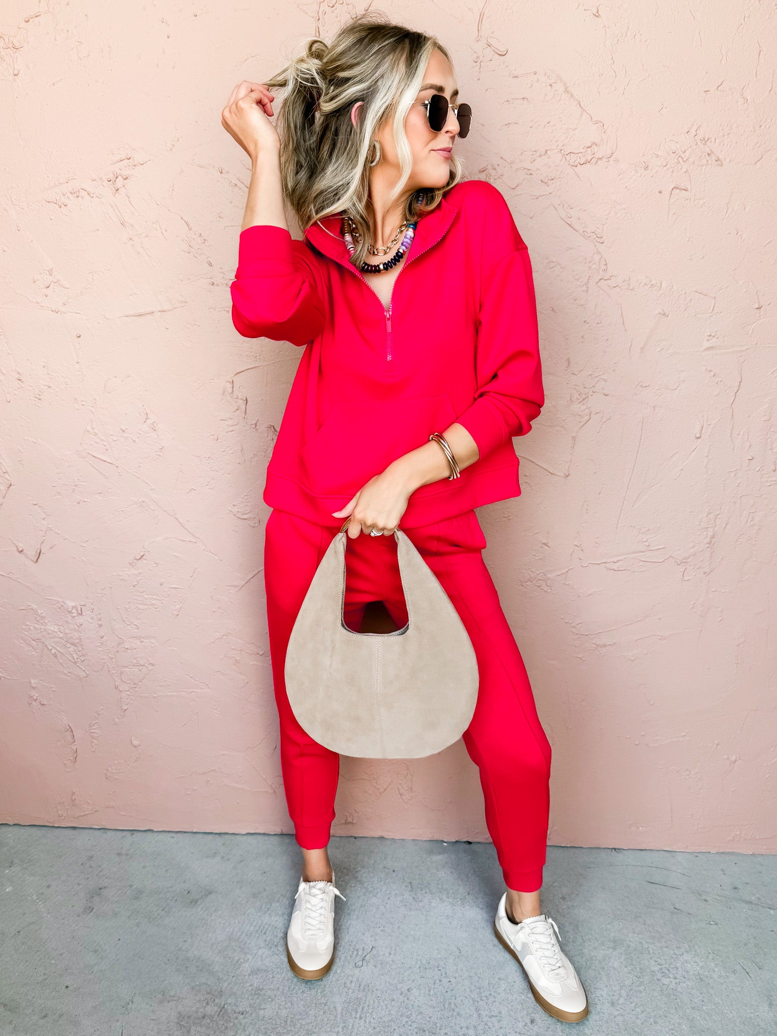 Kamryn Half Zip And Jogger Set-Ruby