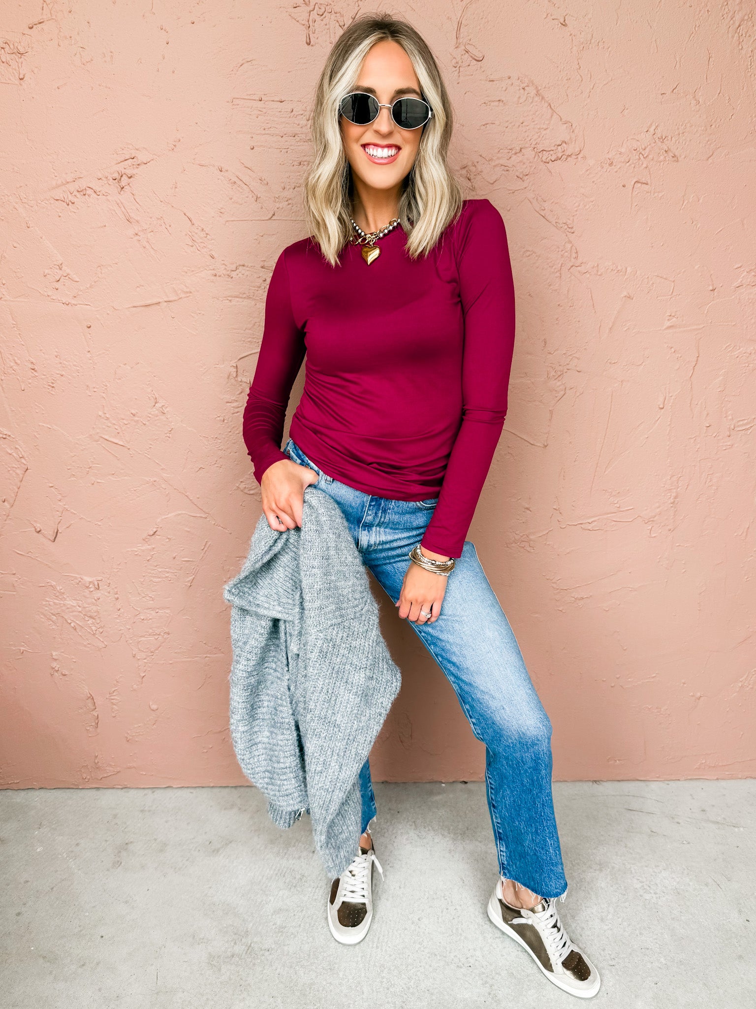 Soft Ease Long Sleeve Top-Dark Burgundy
