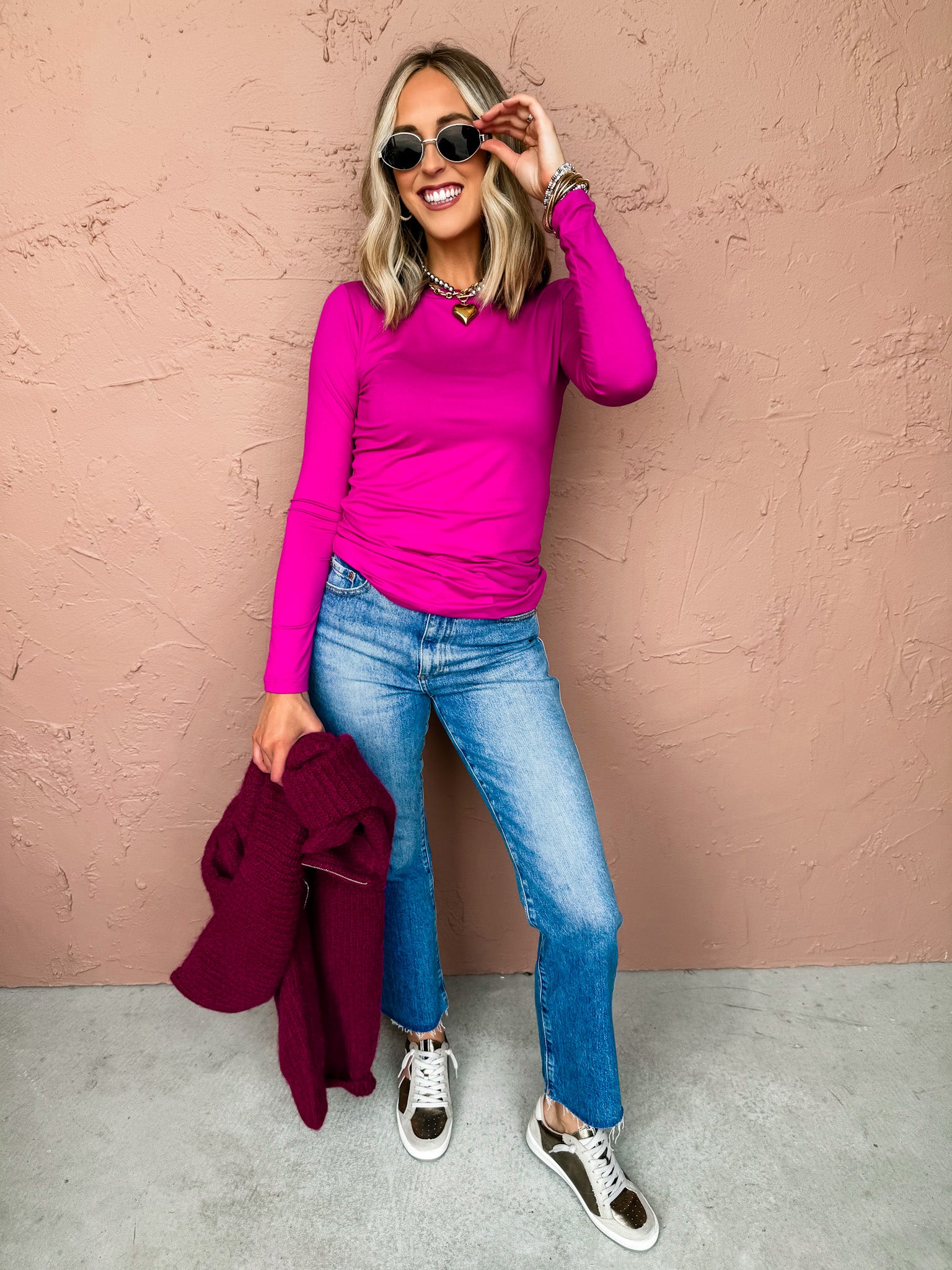 Soft Ease Long Sleeve Top-Magenta
