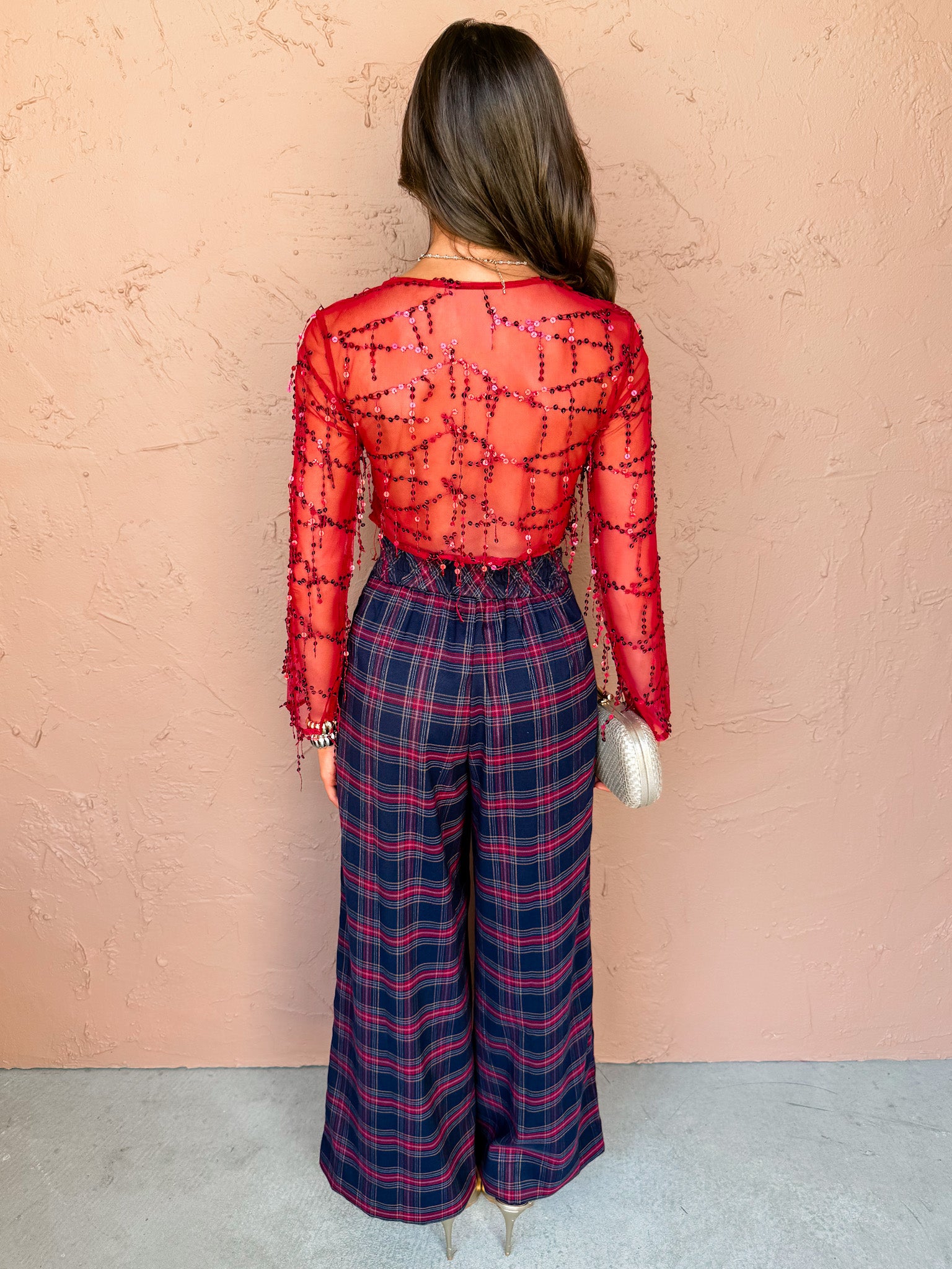 Carol Fringe Sequin Mesh Top