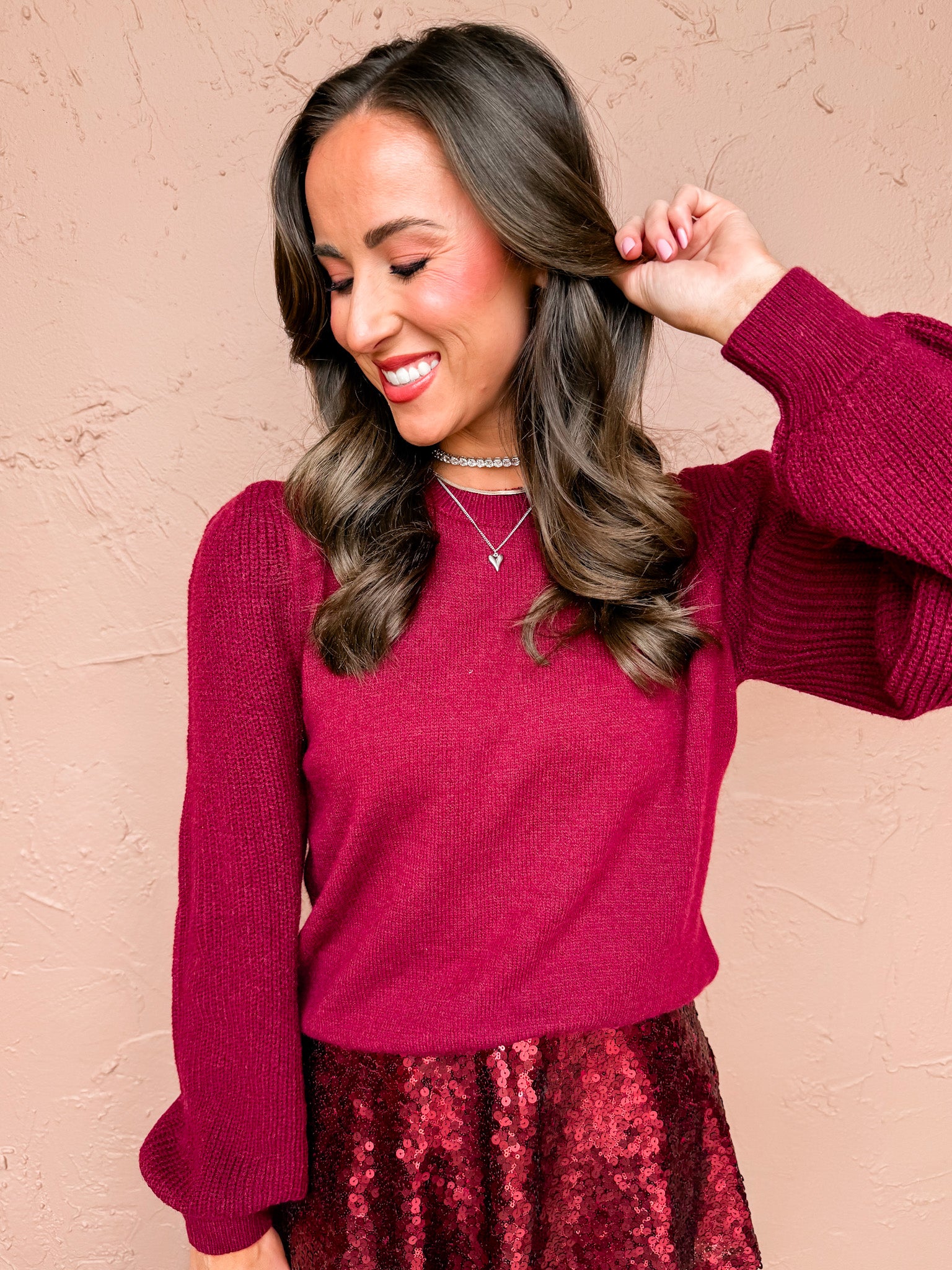 Elisson Puff Sleeve Sweater-Burgundy