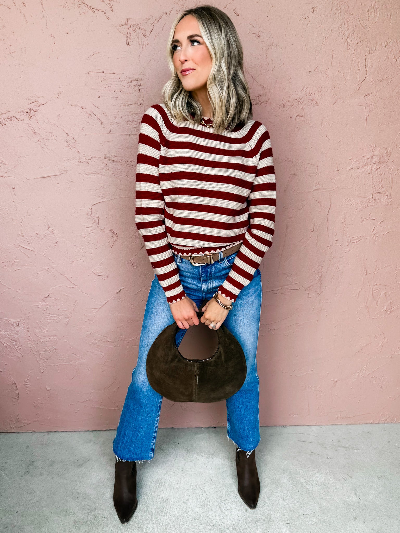 Kaelyn Striped Contrast Stitch Sweater