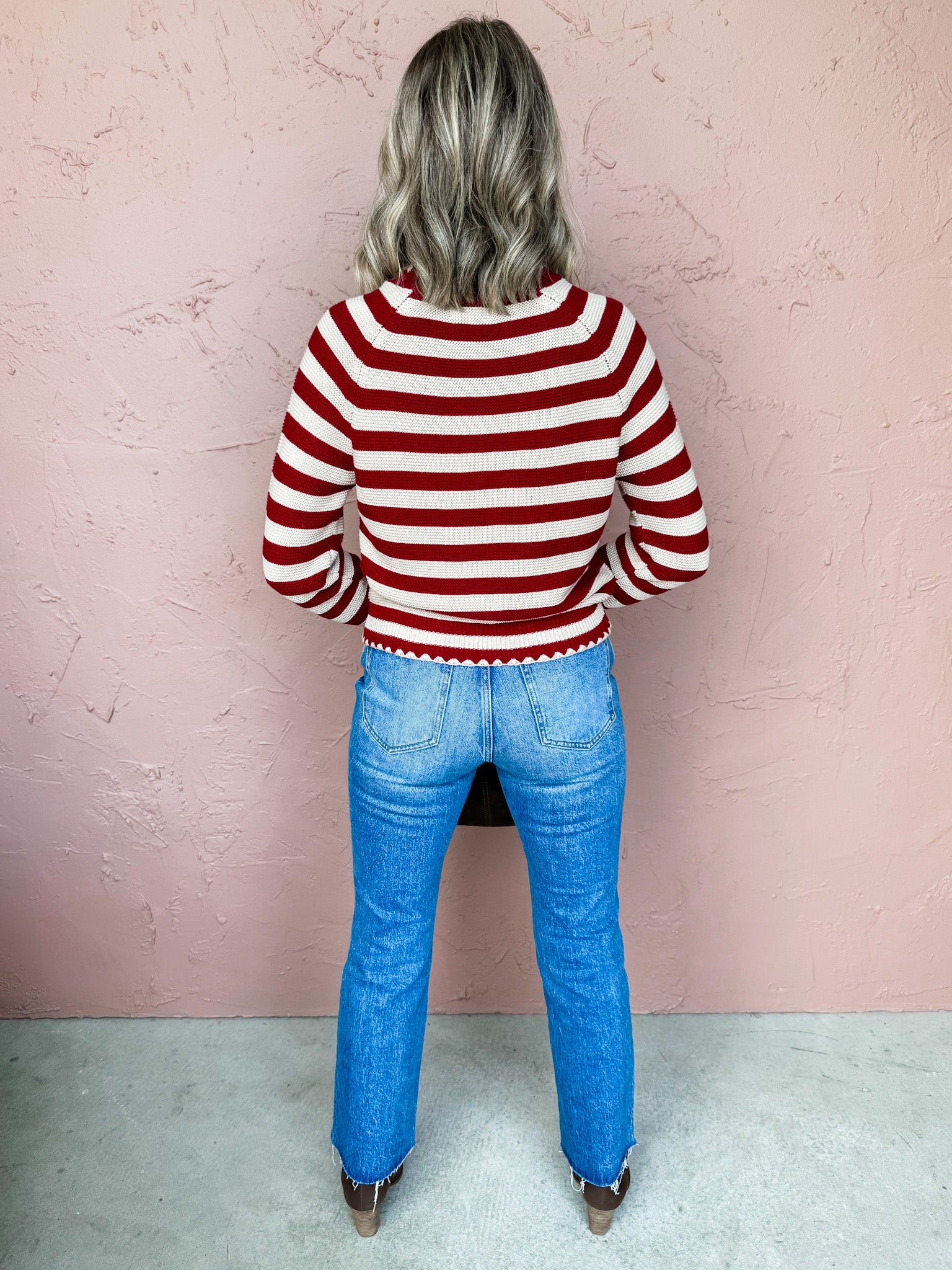 Kaelyn Striped Contrast Stitch Sweater