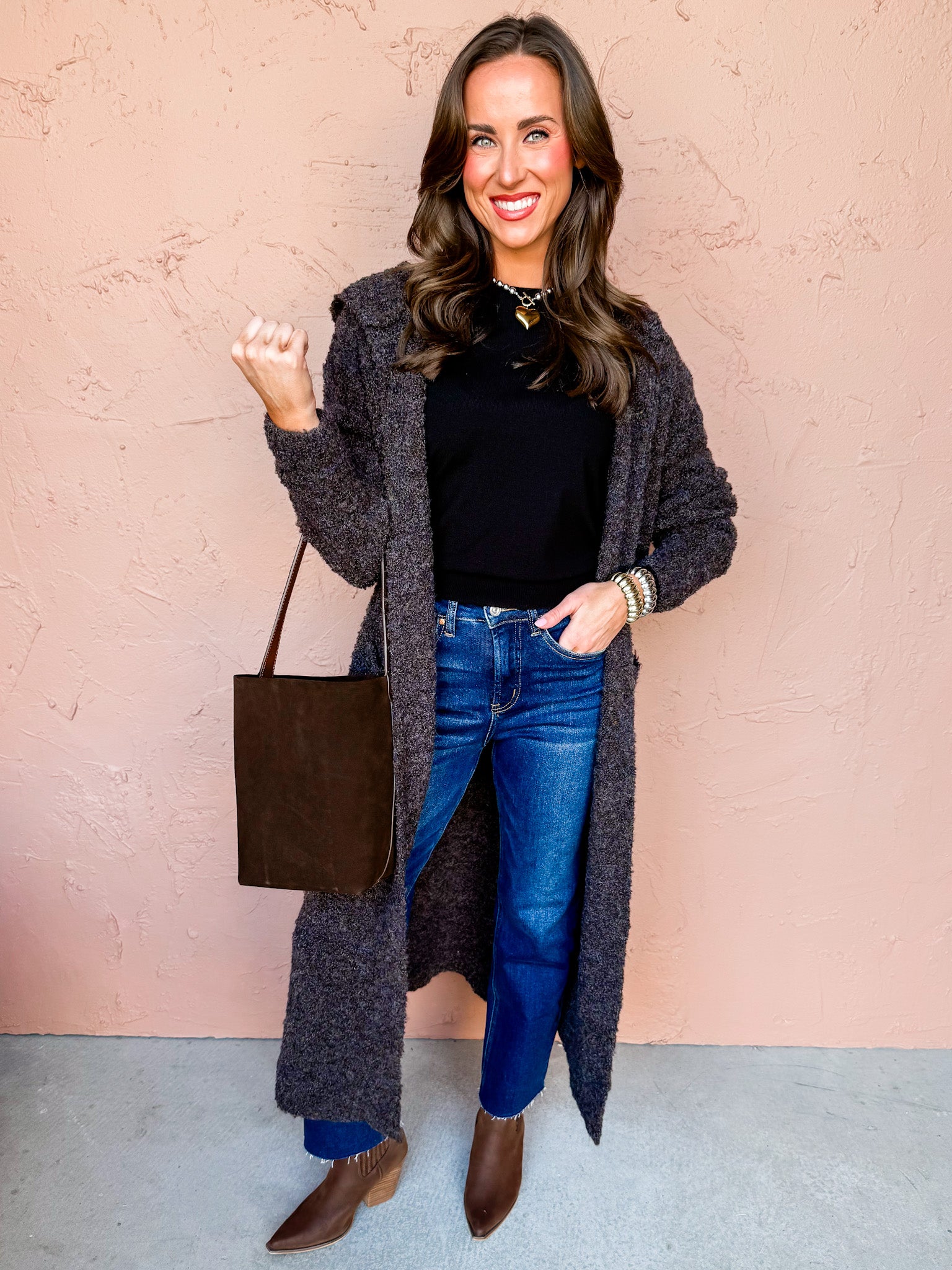 Whispered Warmth Long Knit Cardigan-Brown