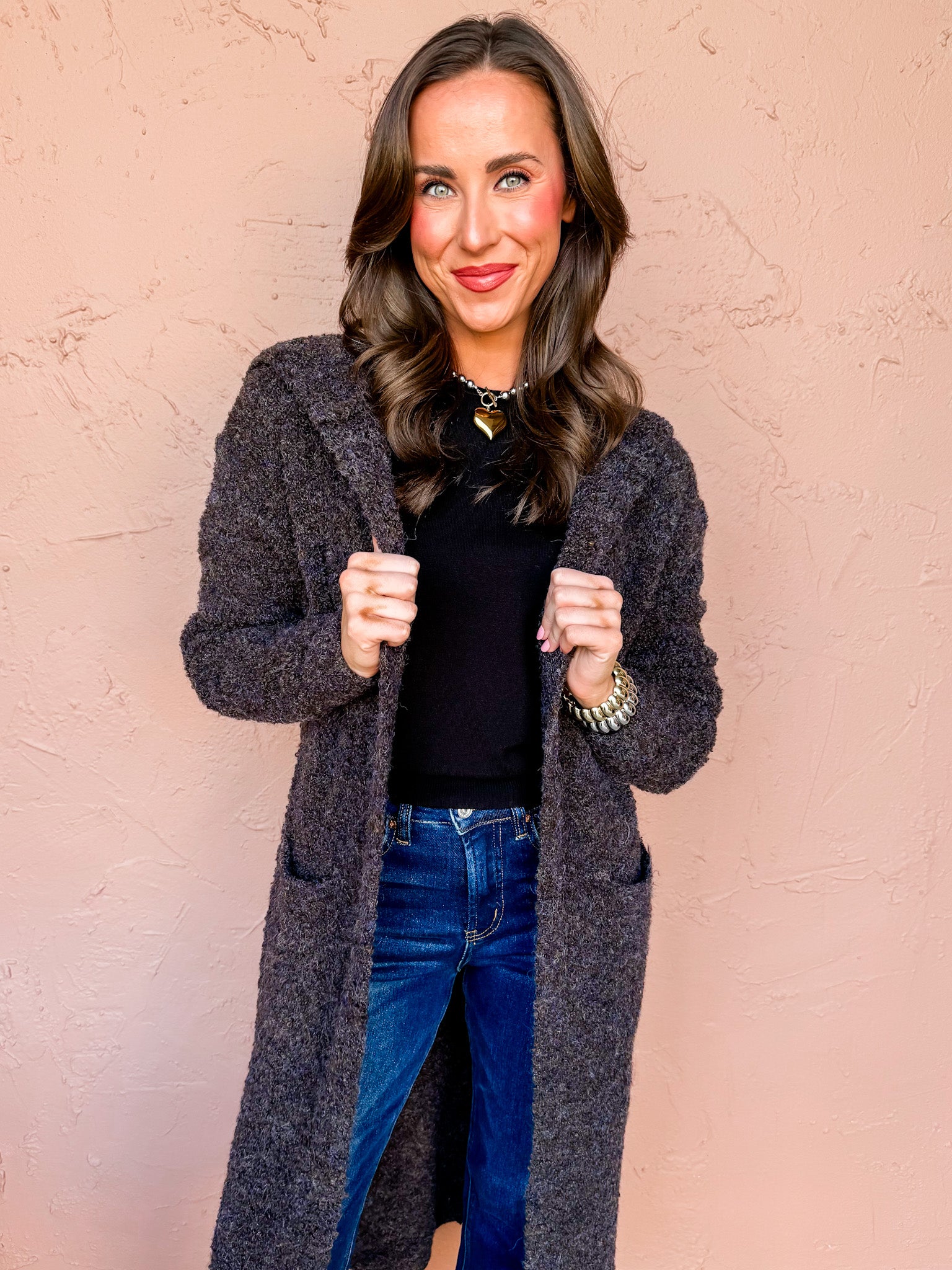 Whispered Warmth Long Knit Cardigan-Brown