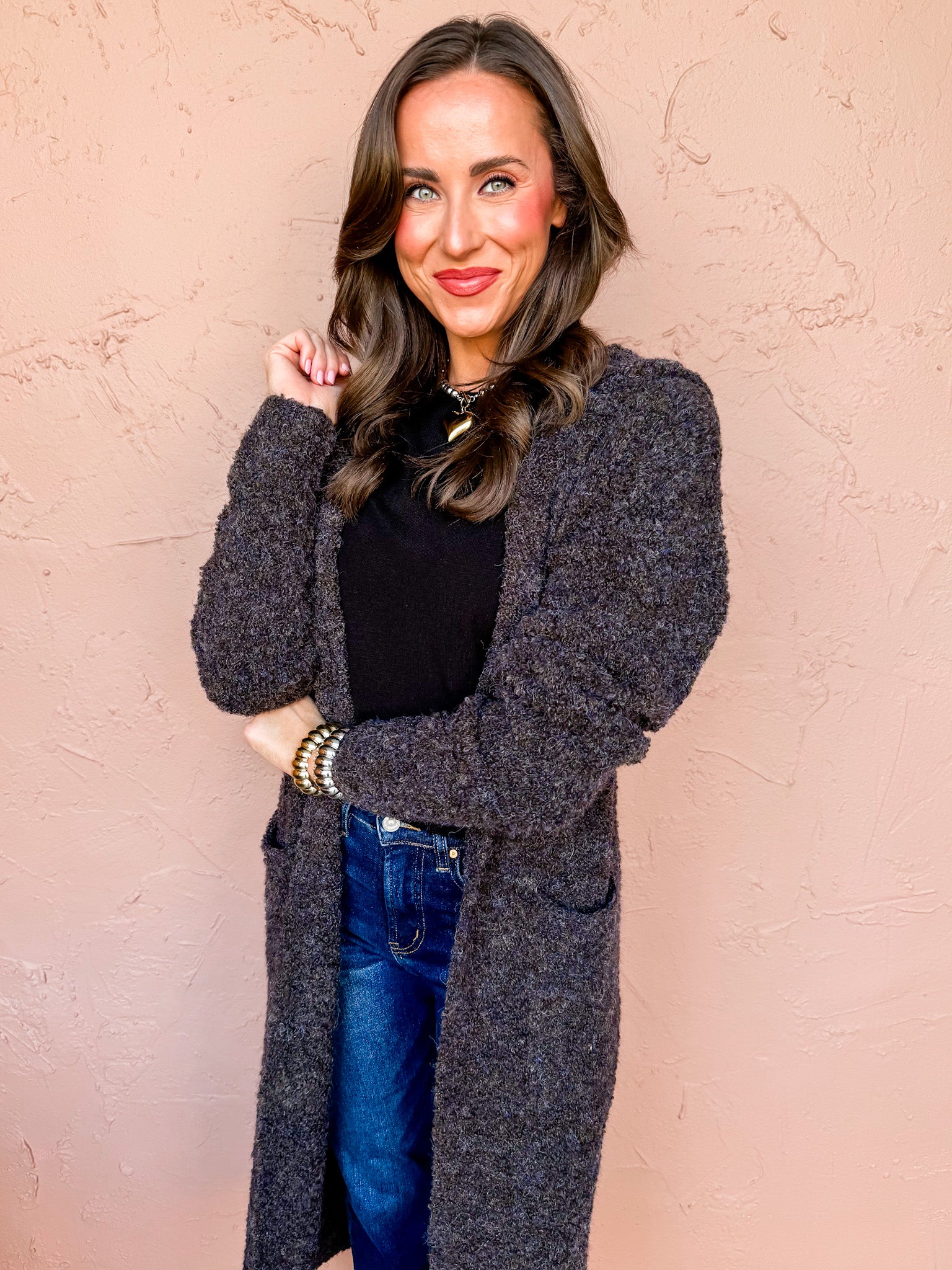 Whispered Warmth Long Knit Cardigan-Brown