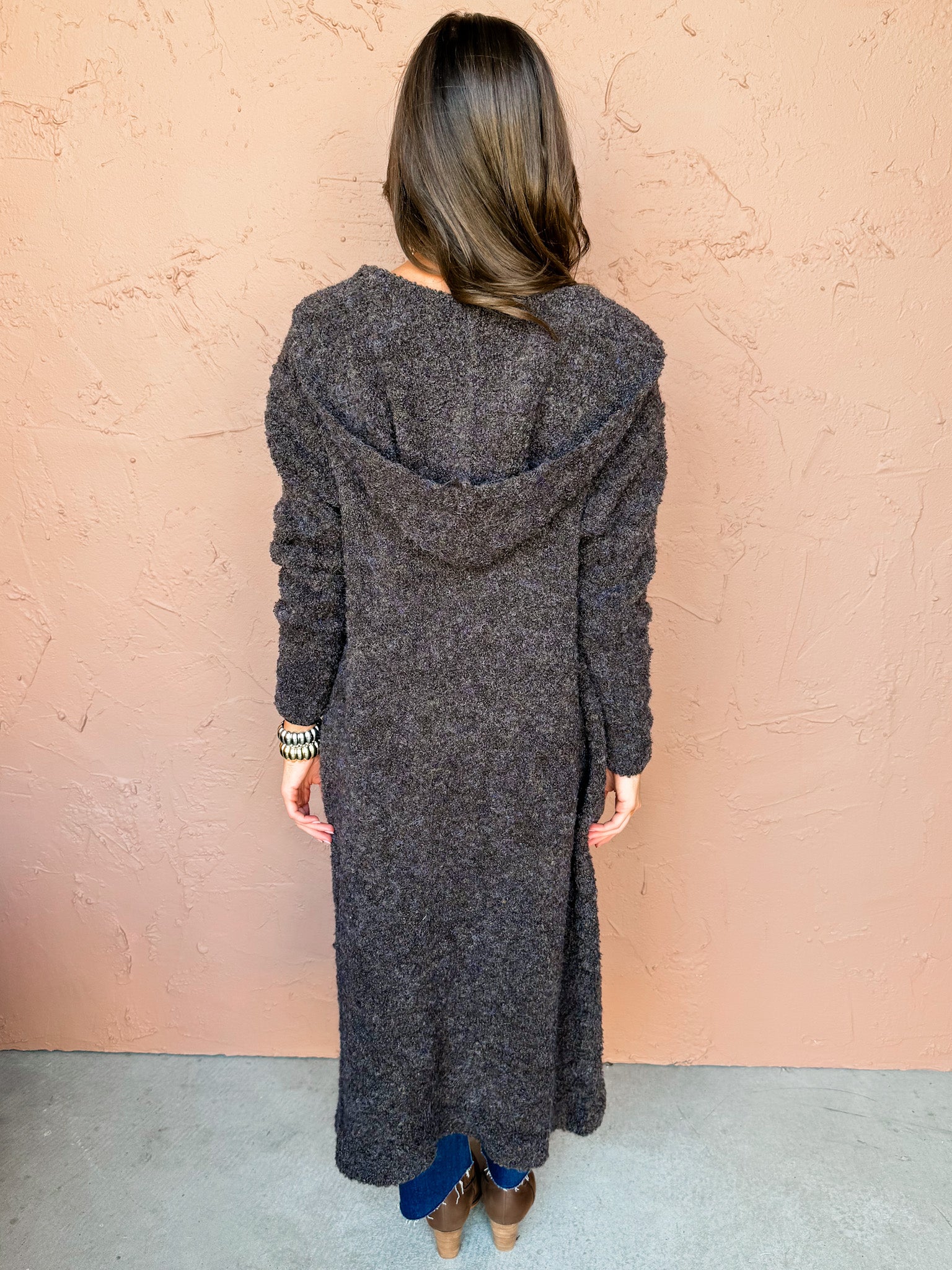 Whispered Warmth Long Knit Cardigan-Brown