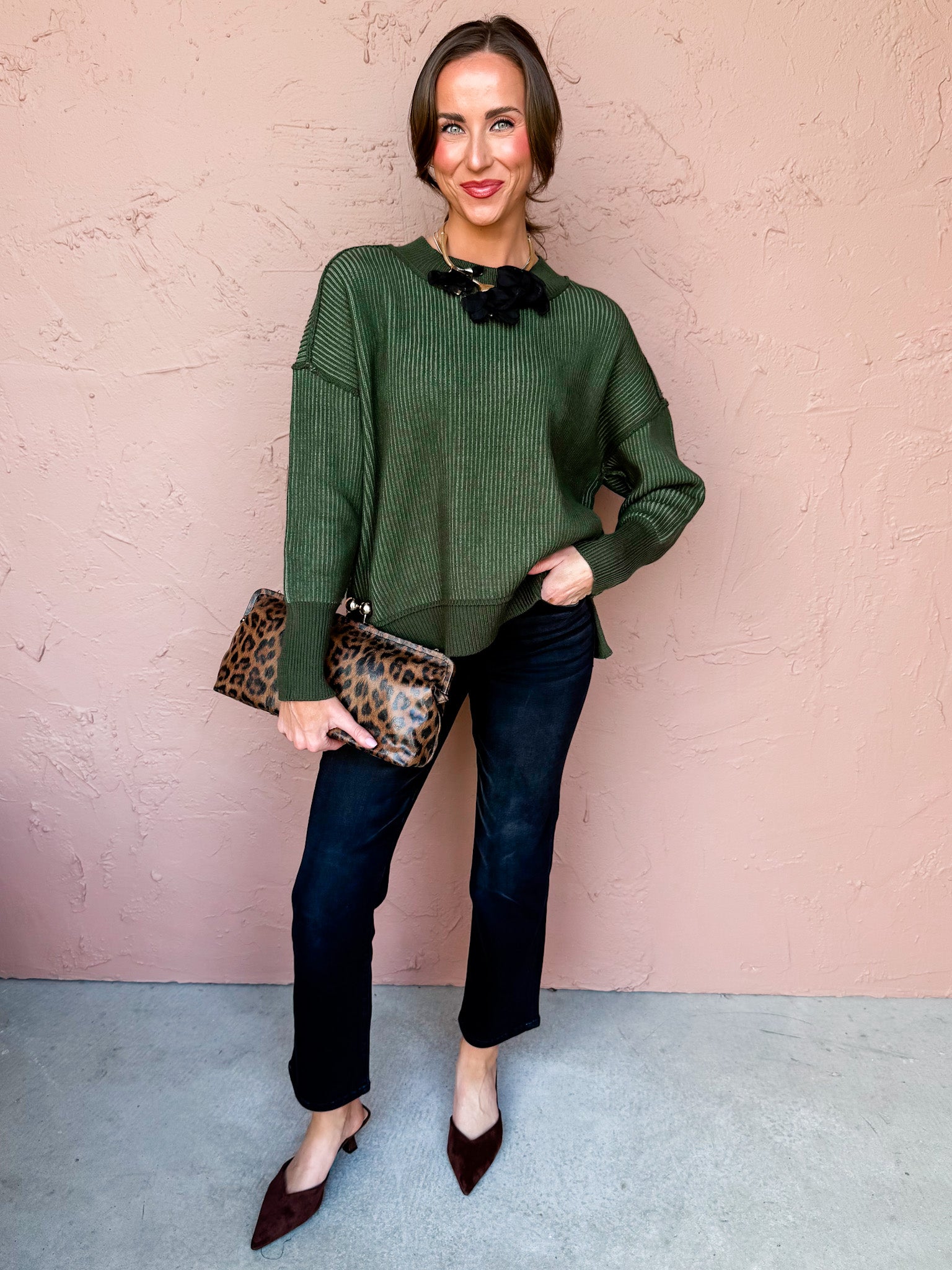 Wren Two Tone Sweater-Olive