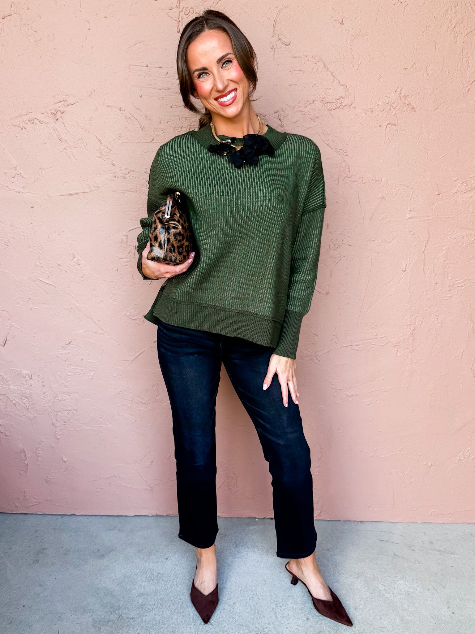 Wren Two Tone Sweater-Olive