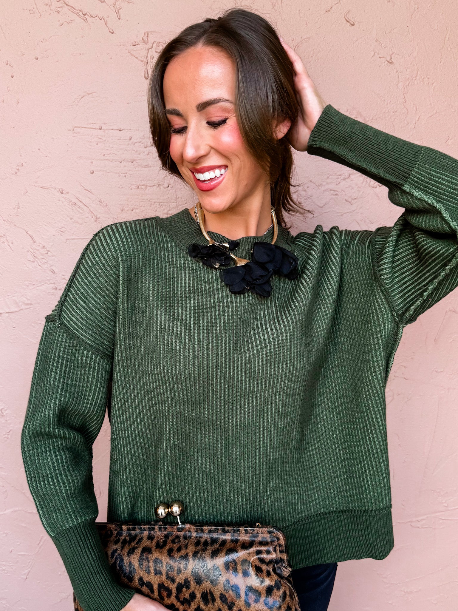 Wren Two Tone Sweater-Olive