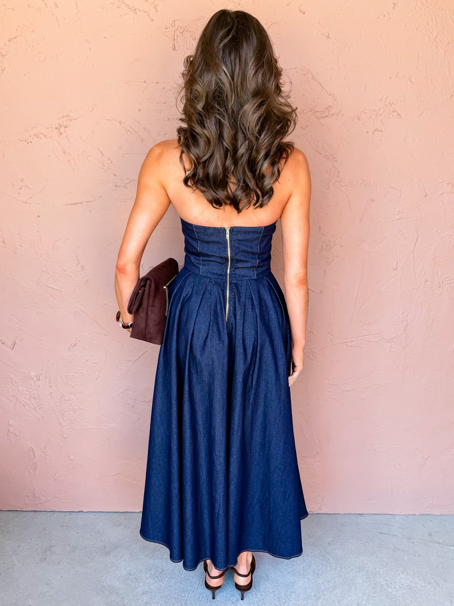 Arabella Strapless Denim Midi Dress
