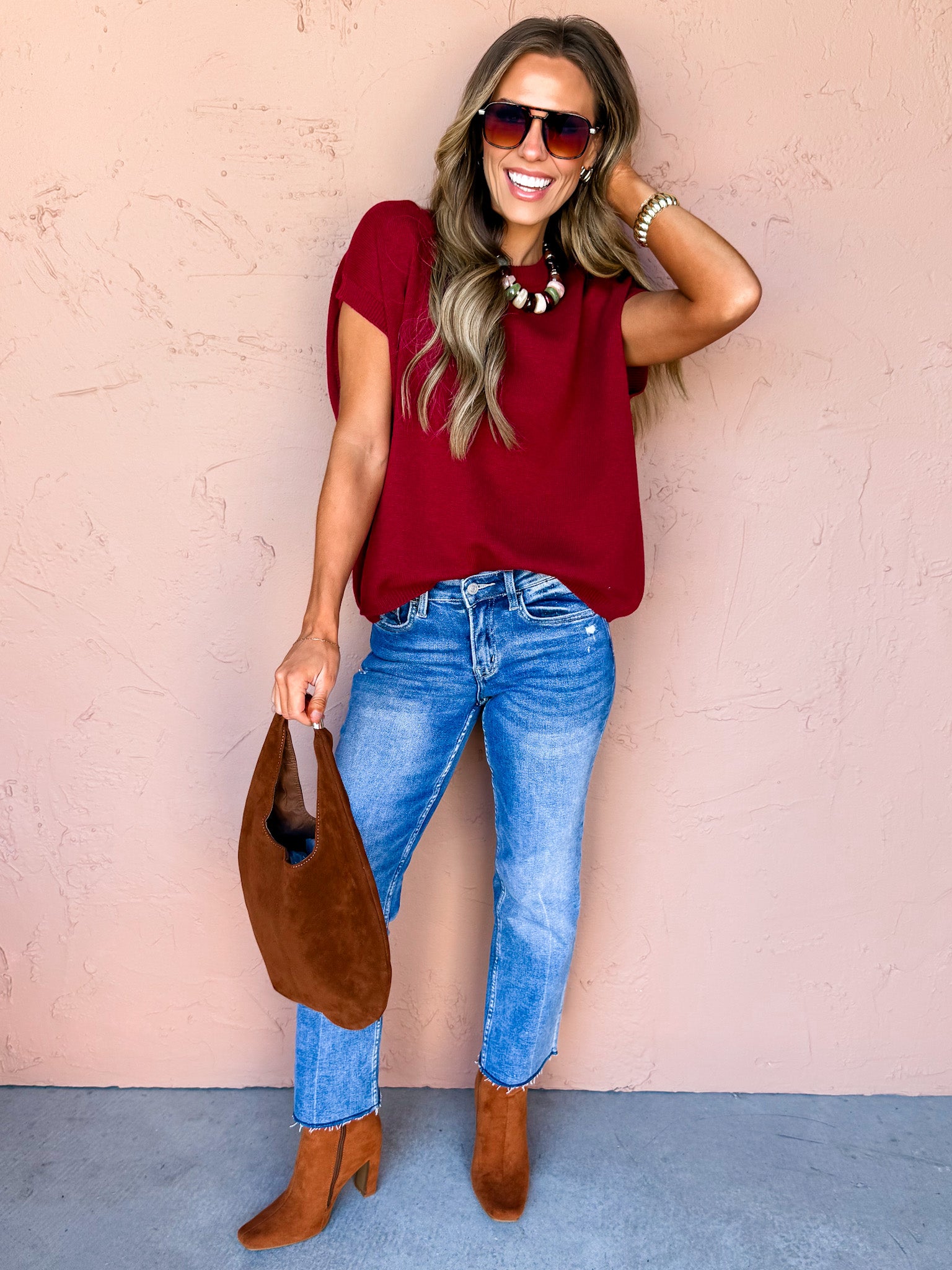 Brooks Oversized Viscose Sweater Vest-Burgundy