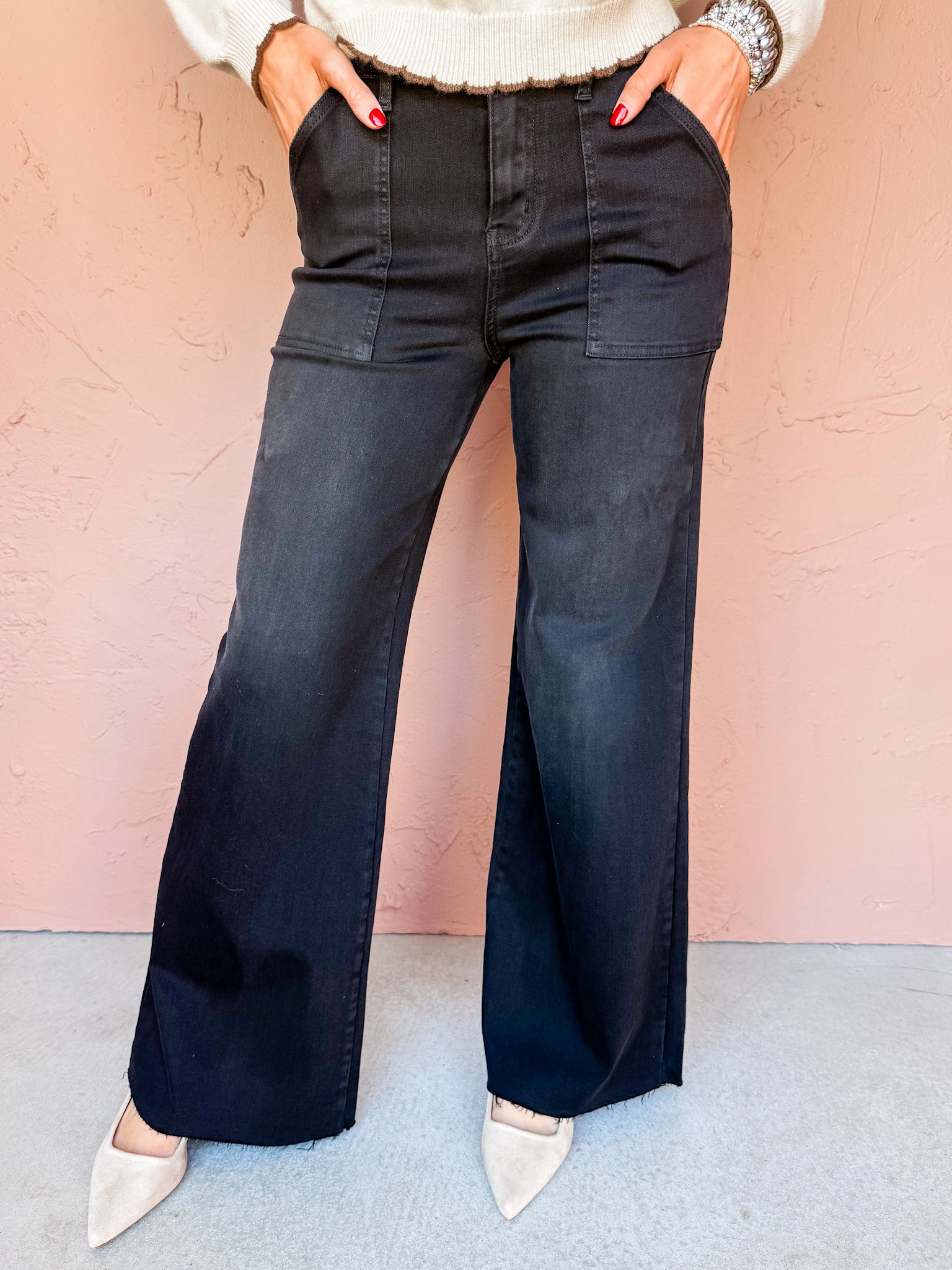 Detroit High Rise Wide Leg Jeans-Black Rock
