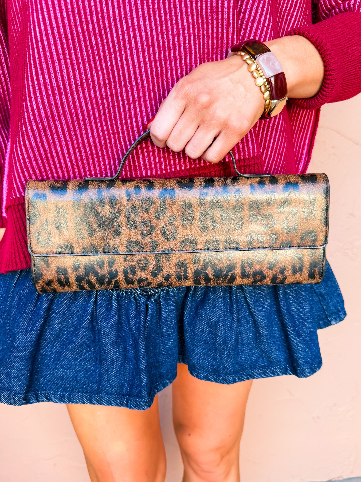 Jovi Leopard Faux Leather Clutch