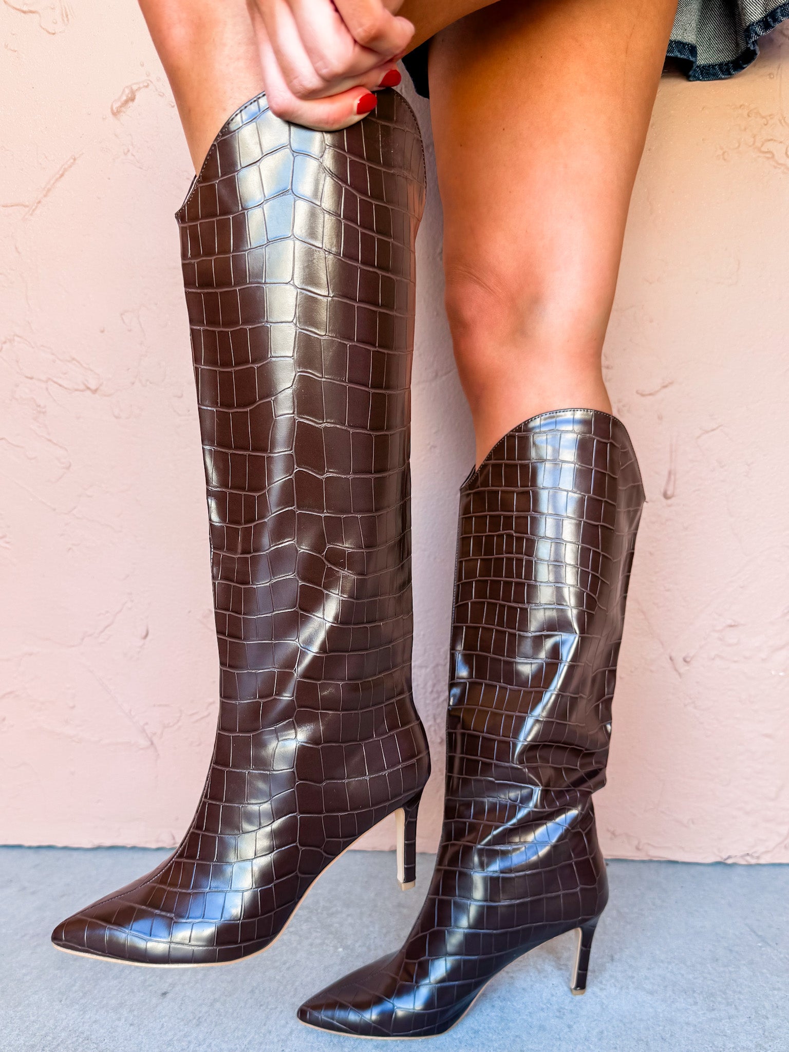 Nola Croc Embossed Knee High Boots