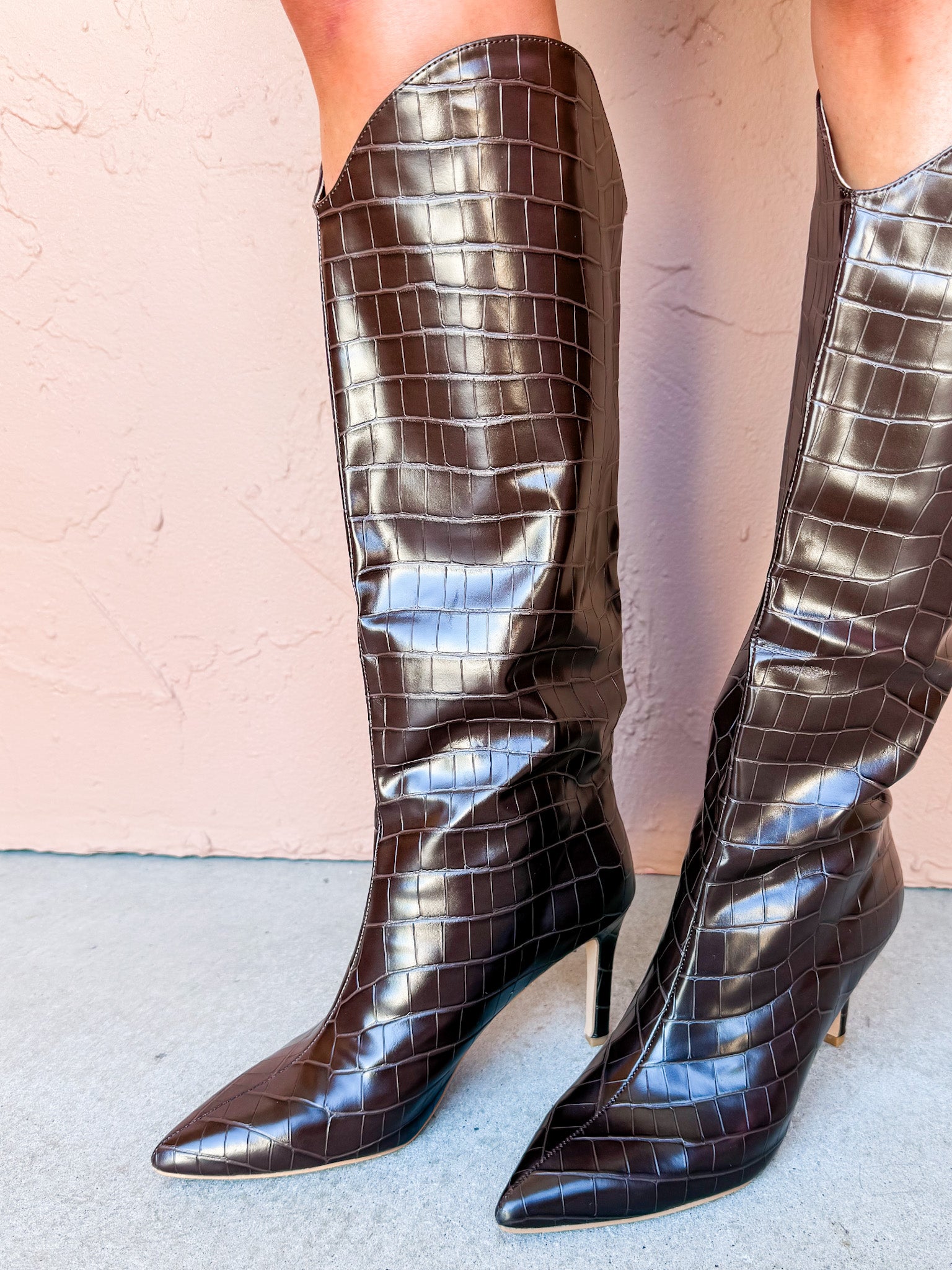 Nola Croc Embossed Knee High Boots