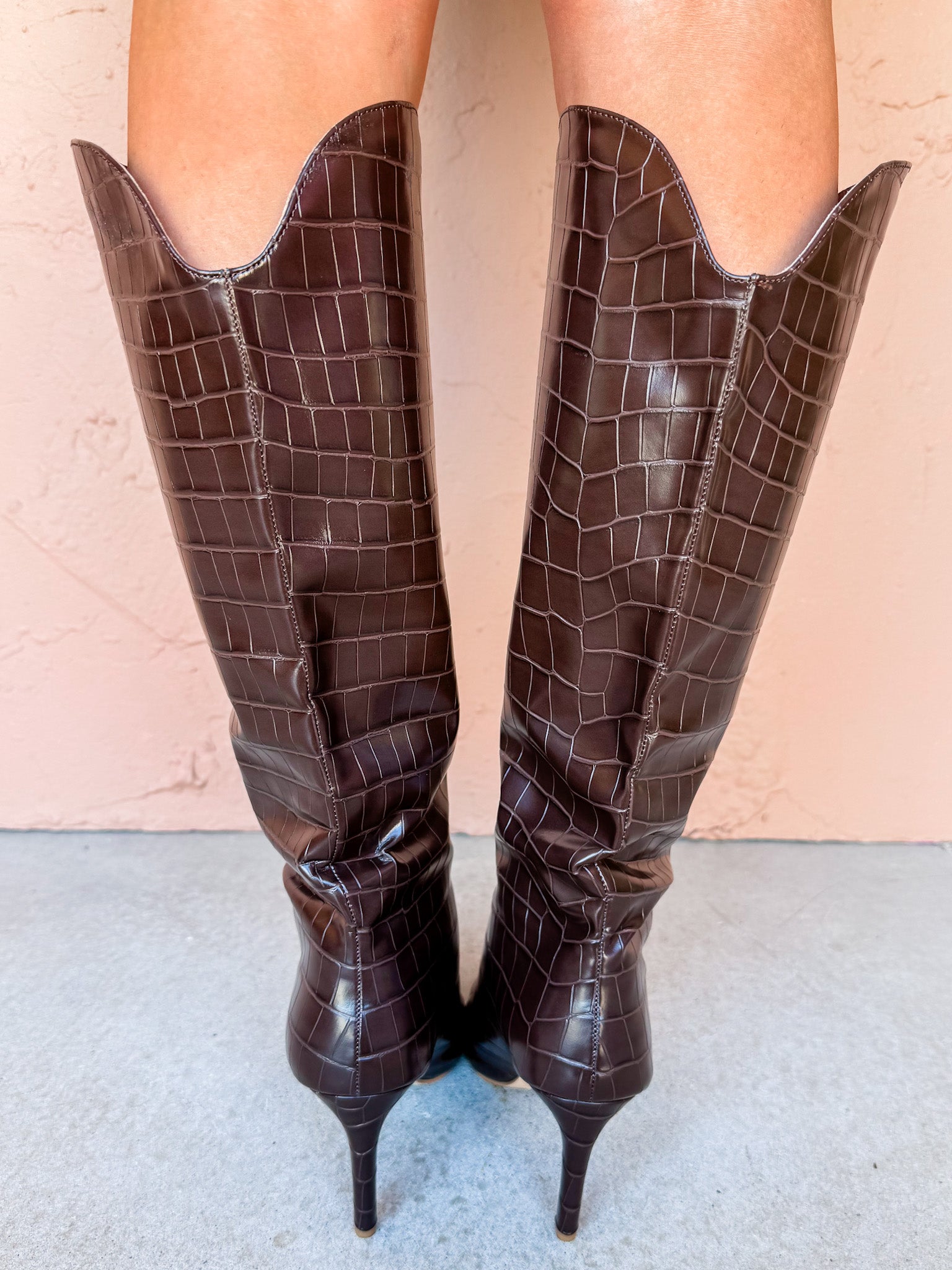 Nola Croc Embossed Knee High Boots