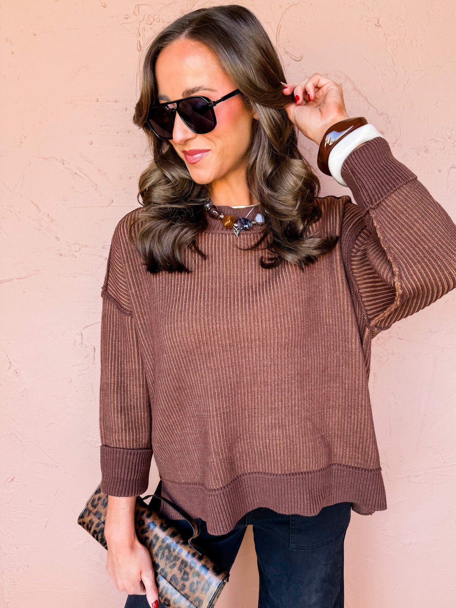 Wren Two Tone Sweater-Brown