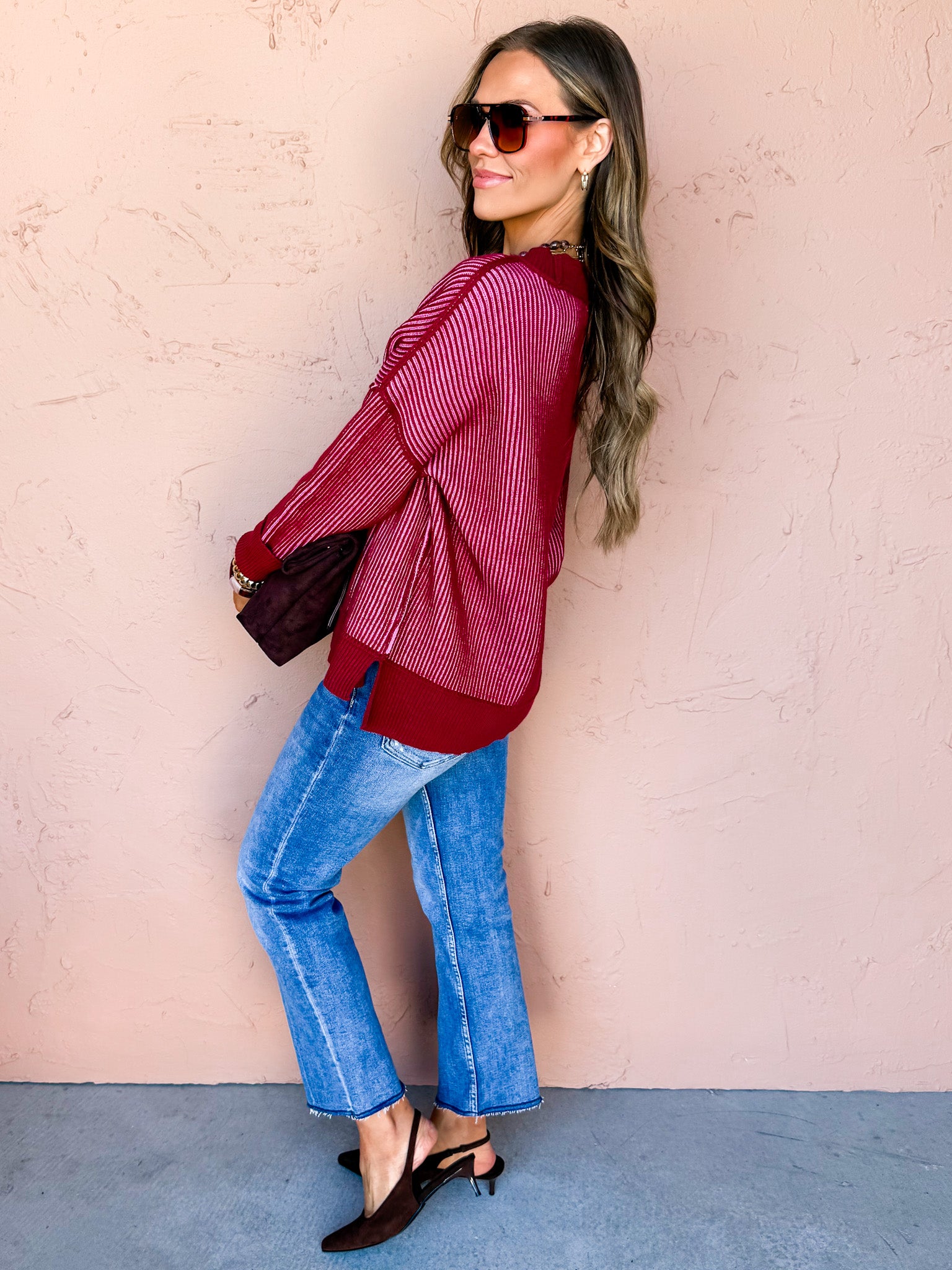 Wren Two Tone Sweater-Burgundy