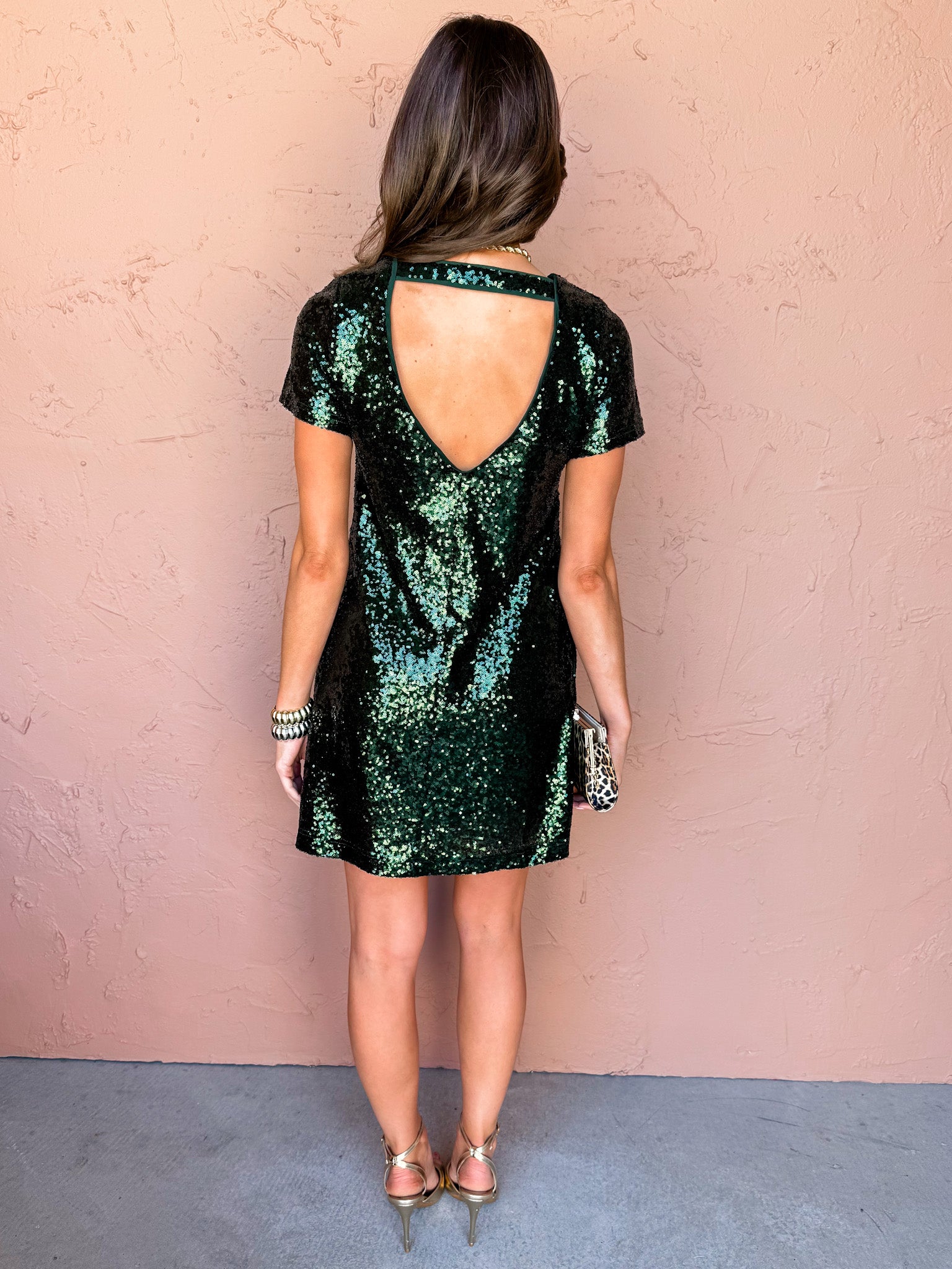 Evelyn Sequin Mini Dress-Evergreen