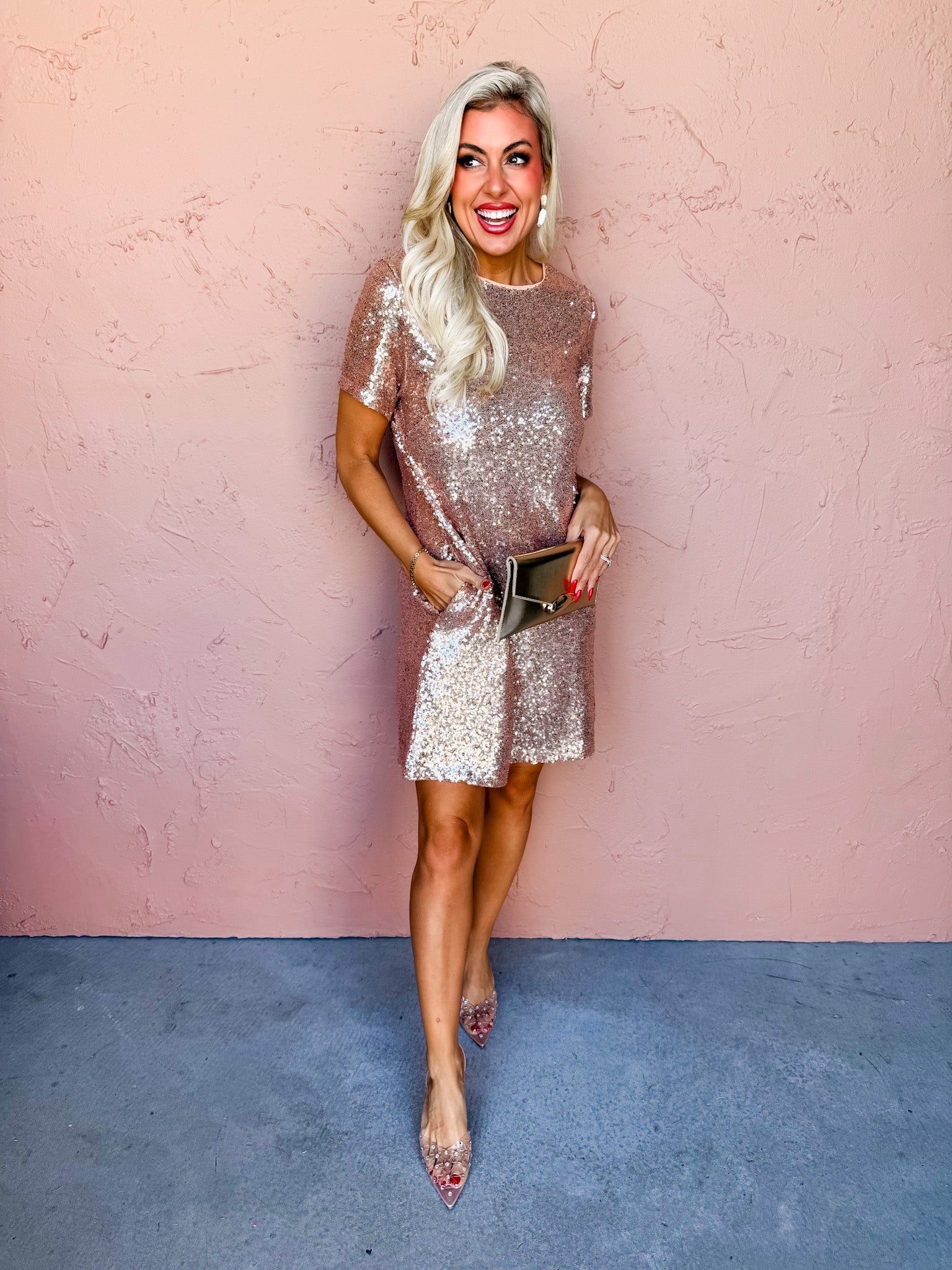 Evelyn Sequin Mini Dress-Rose Gold