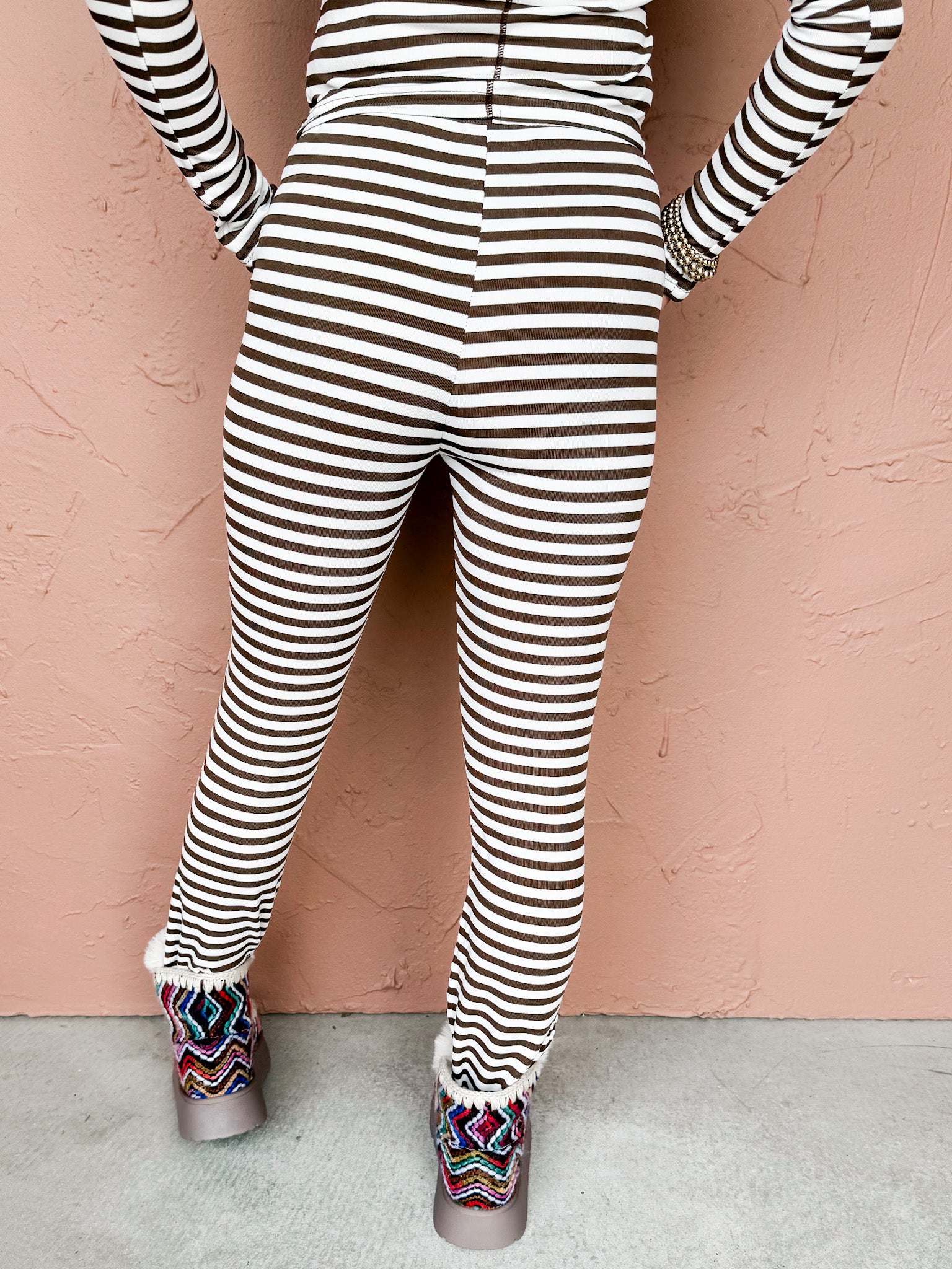 Easy Pulse Modal Drawstring Pants-Brown/Ivory