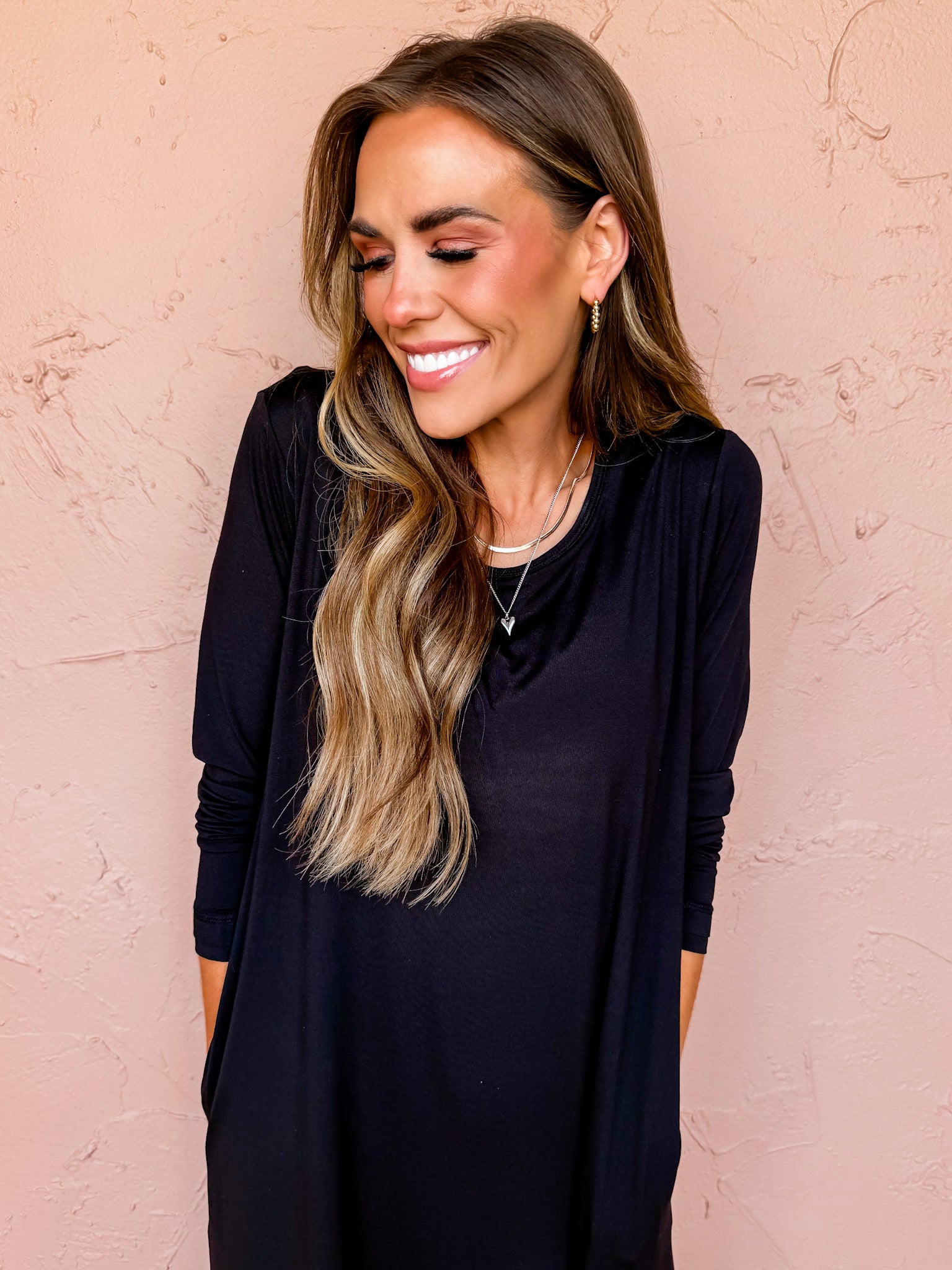 Aubrey Long Sleeve House Dress-Black