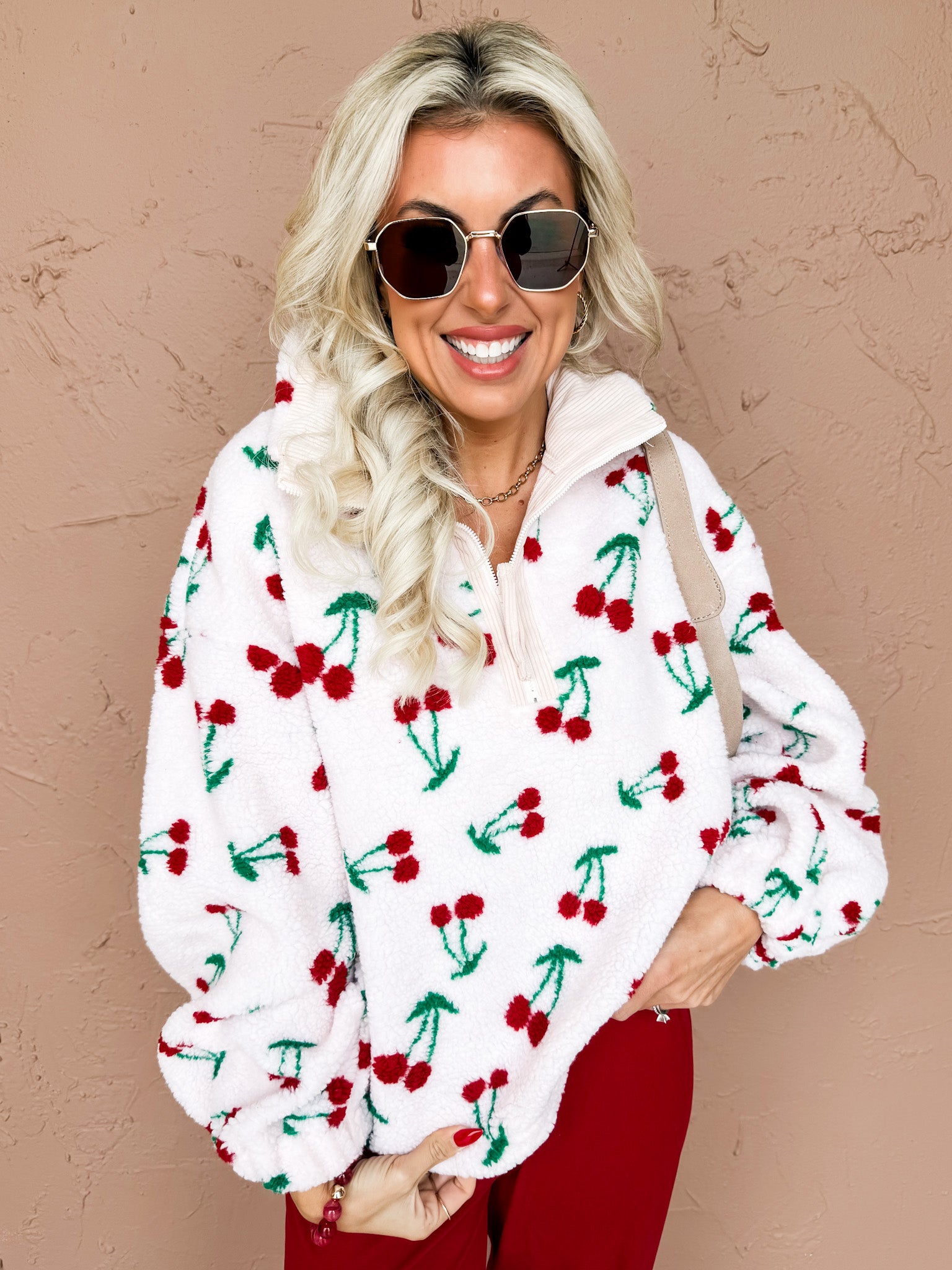 Cherry Whisper Quarter Zip Sweater