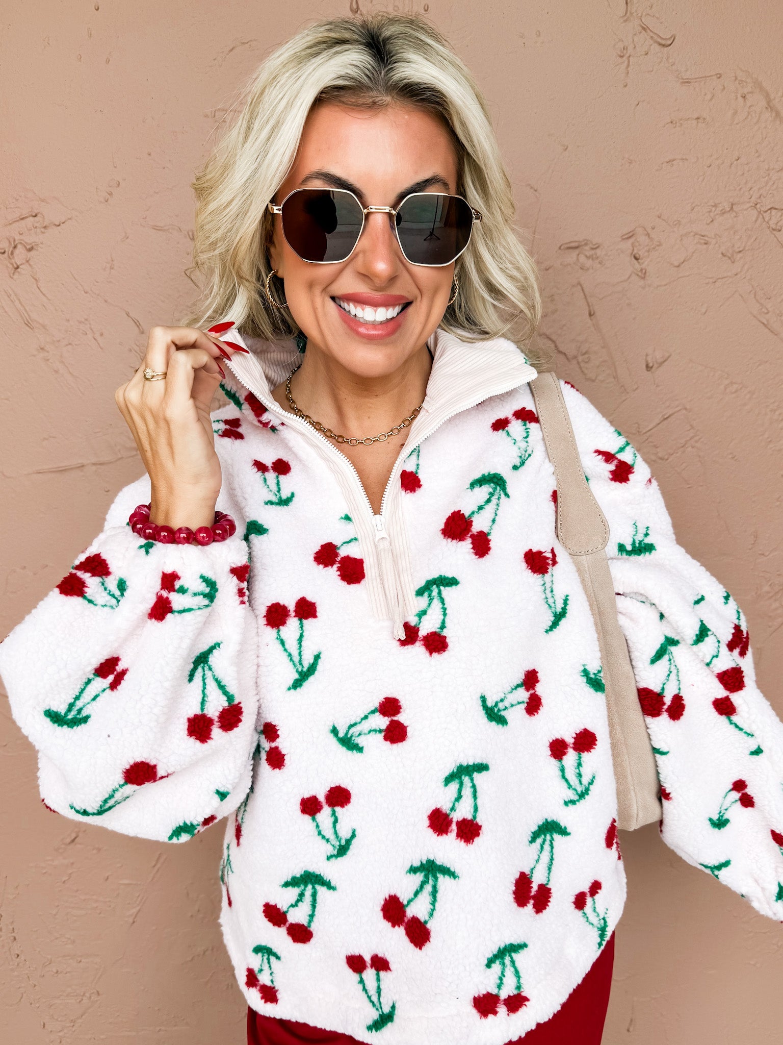 Cherry Whisper Quarter Zip Sweater