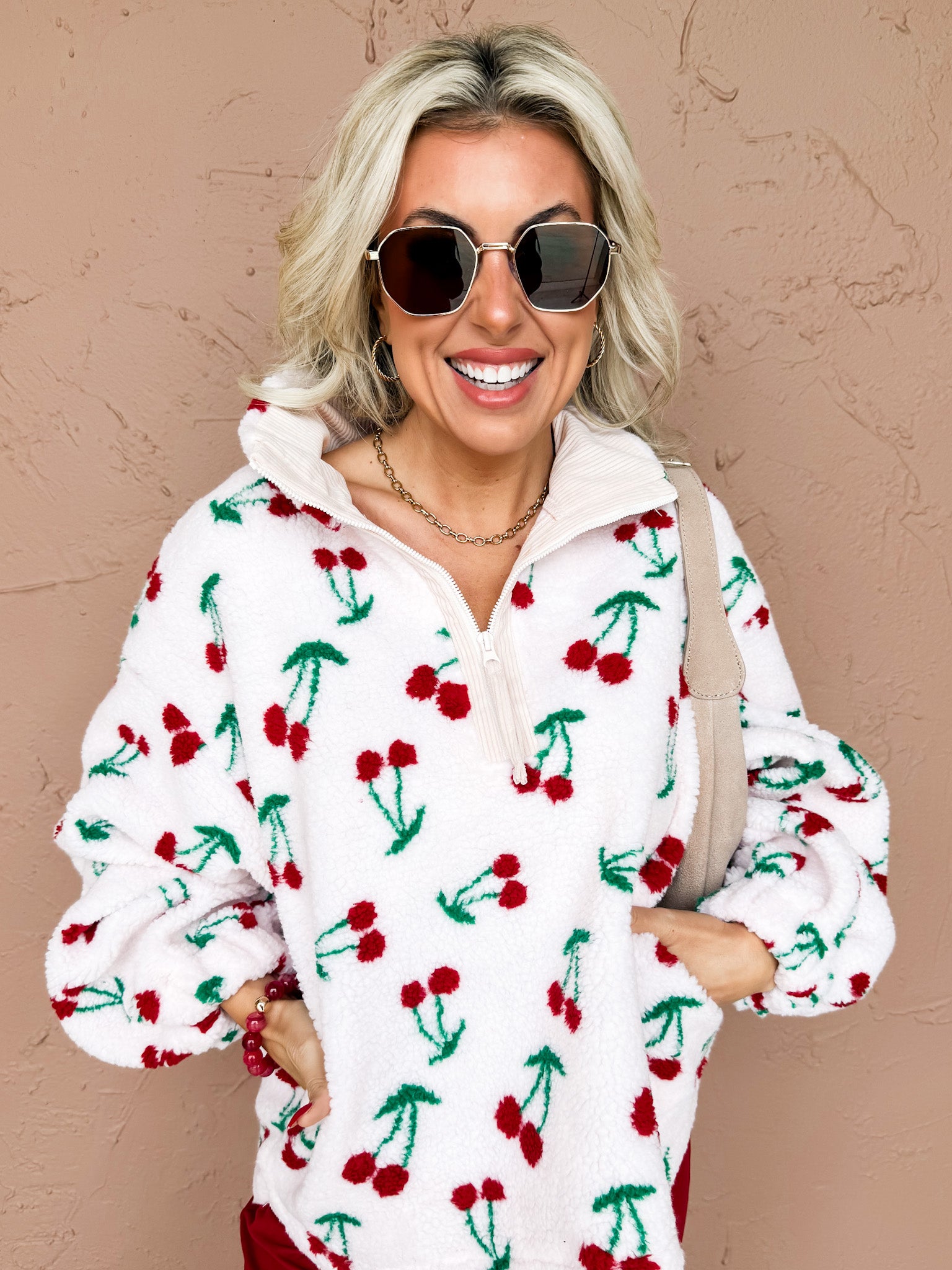 Cherry Whisper Quarter Zip Sweater