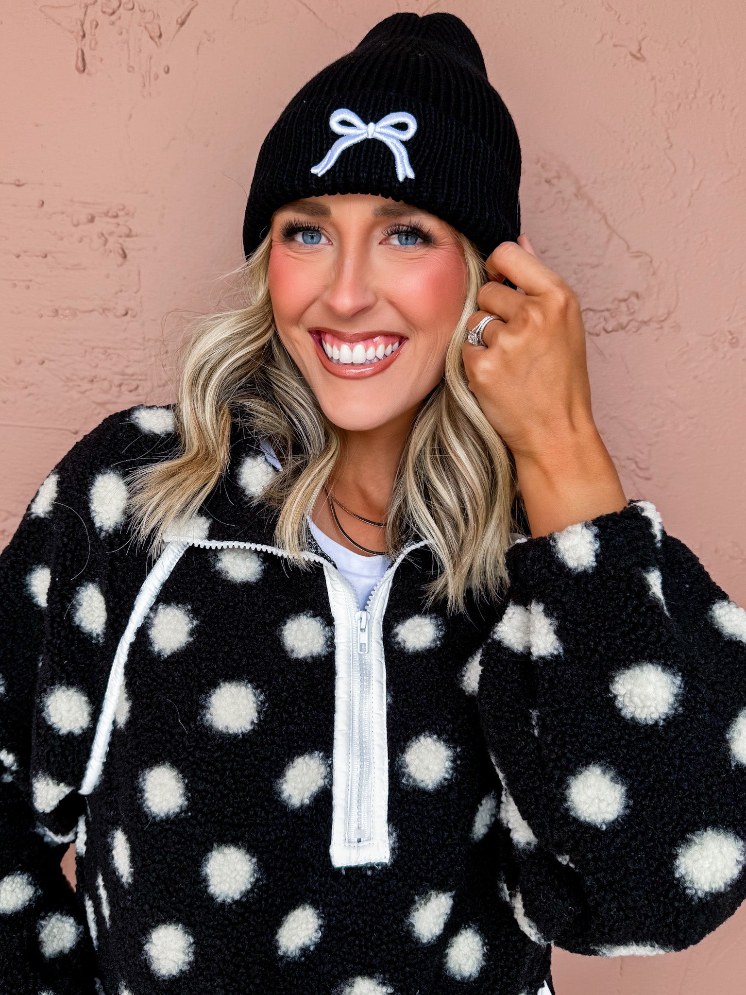 Cozy Bow Embroidered Beanie