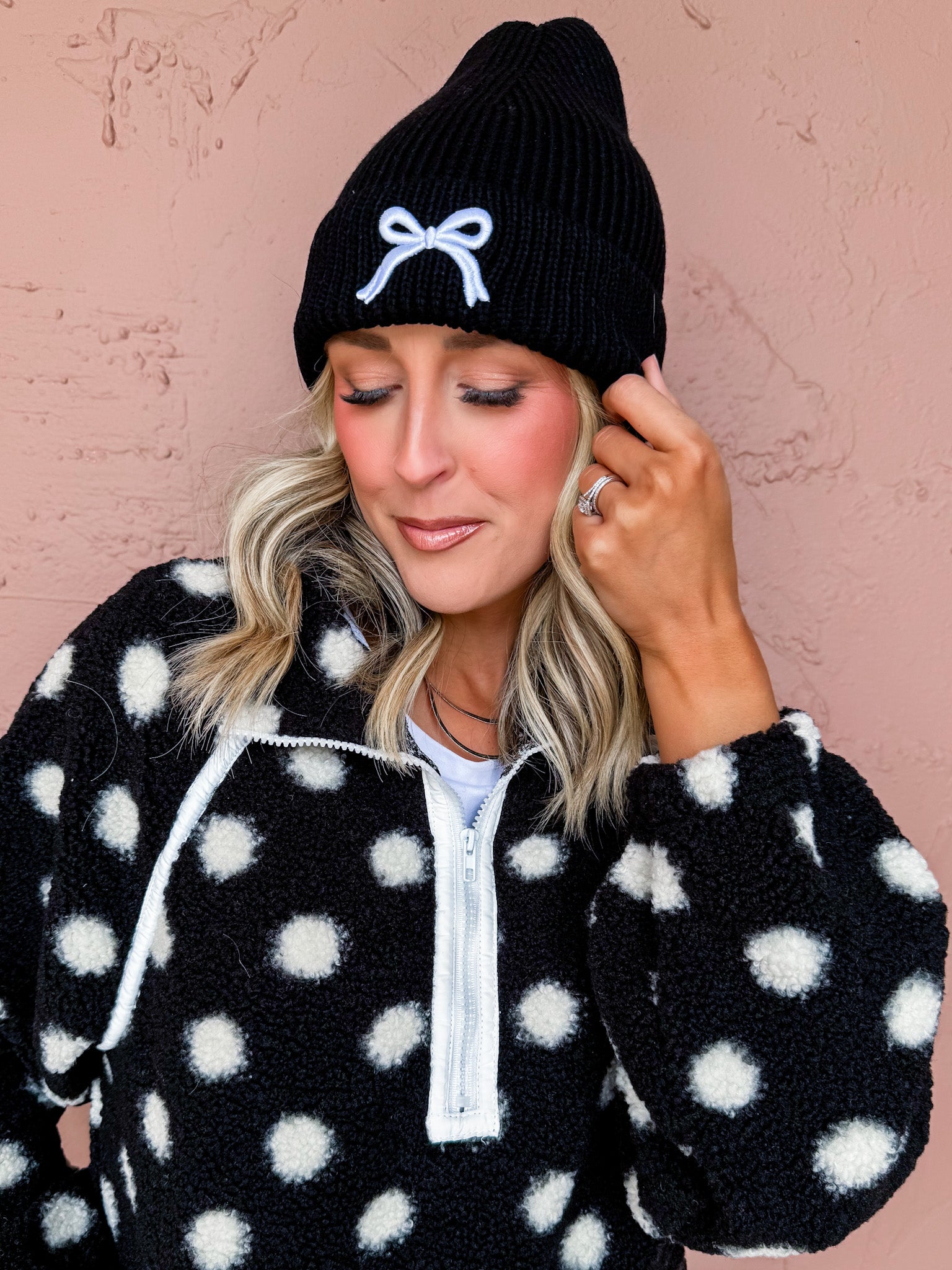 Cozy Bow Embroidered Beanie