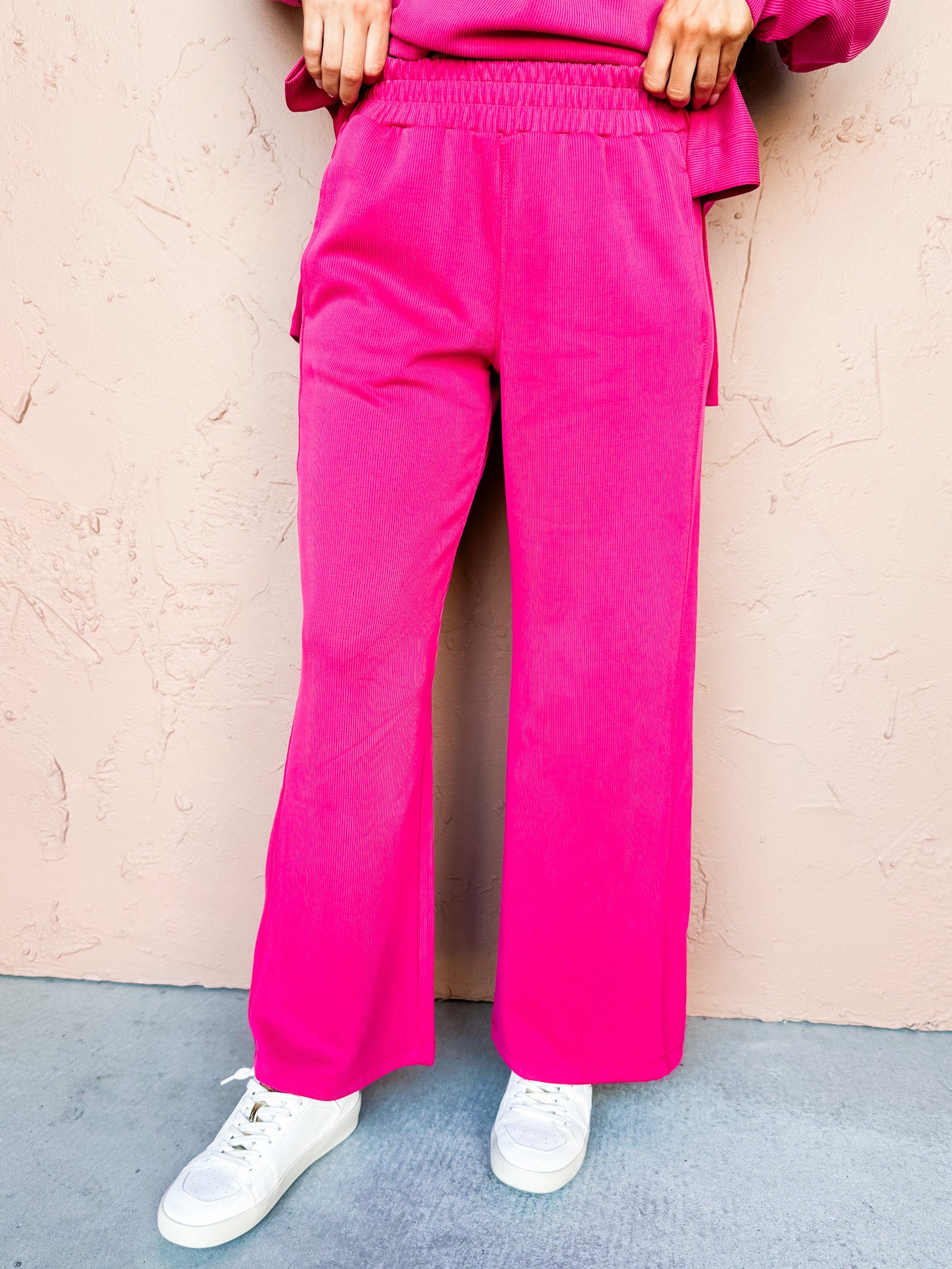 Modern Motion Rib Wide Leg Pants-Dark Pink