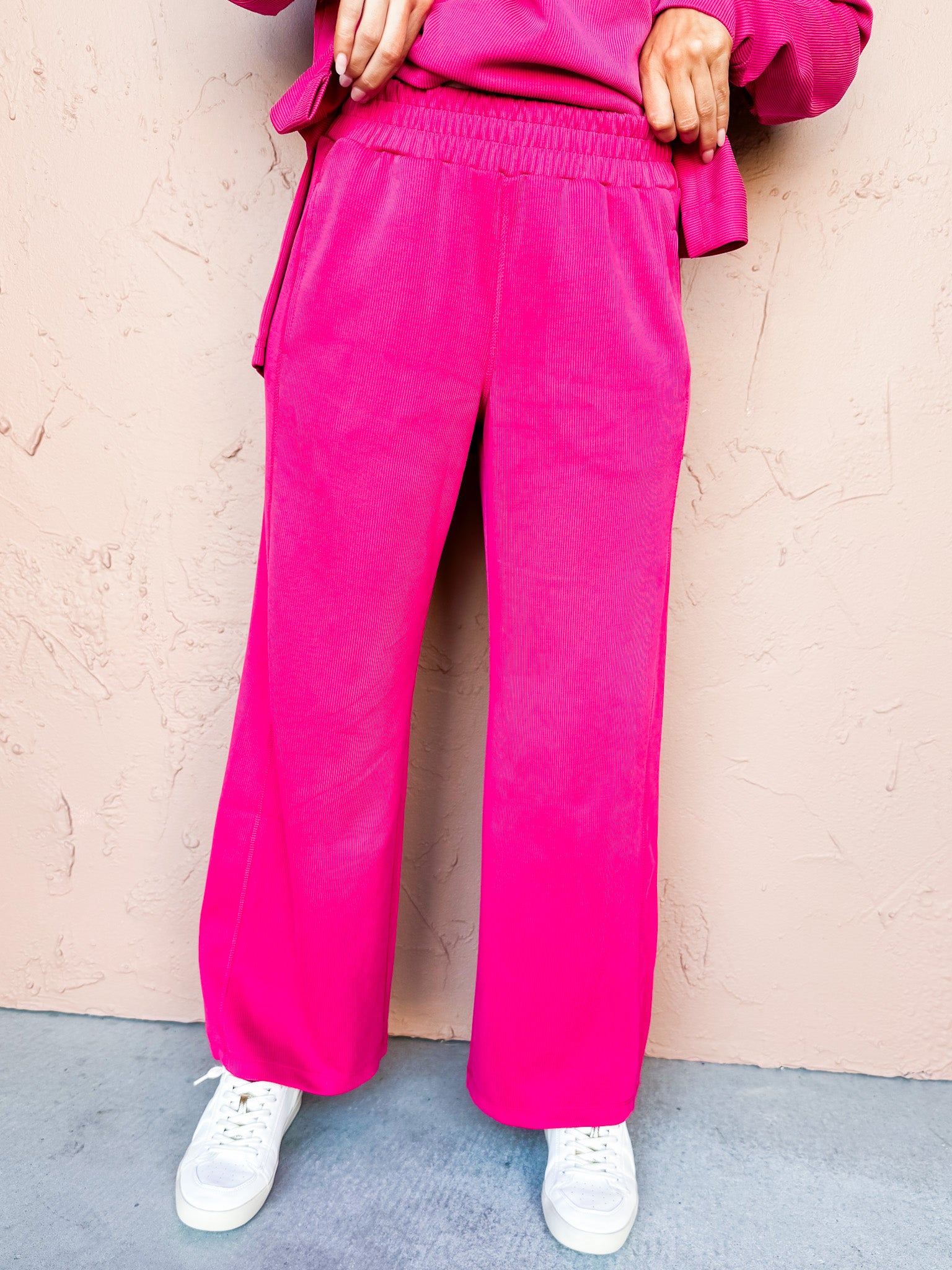 Modern Motion Rib Wide Leg Pants-Dark Pink