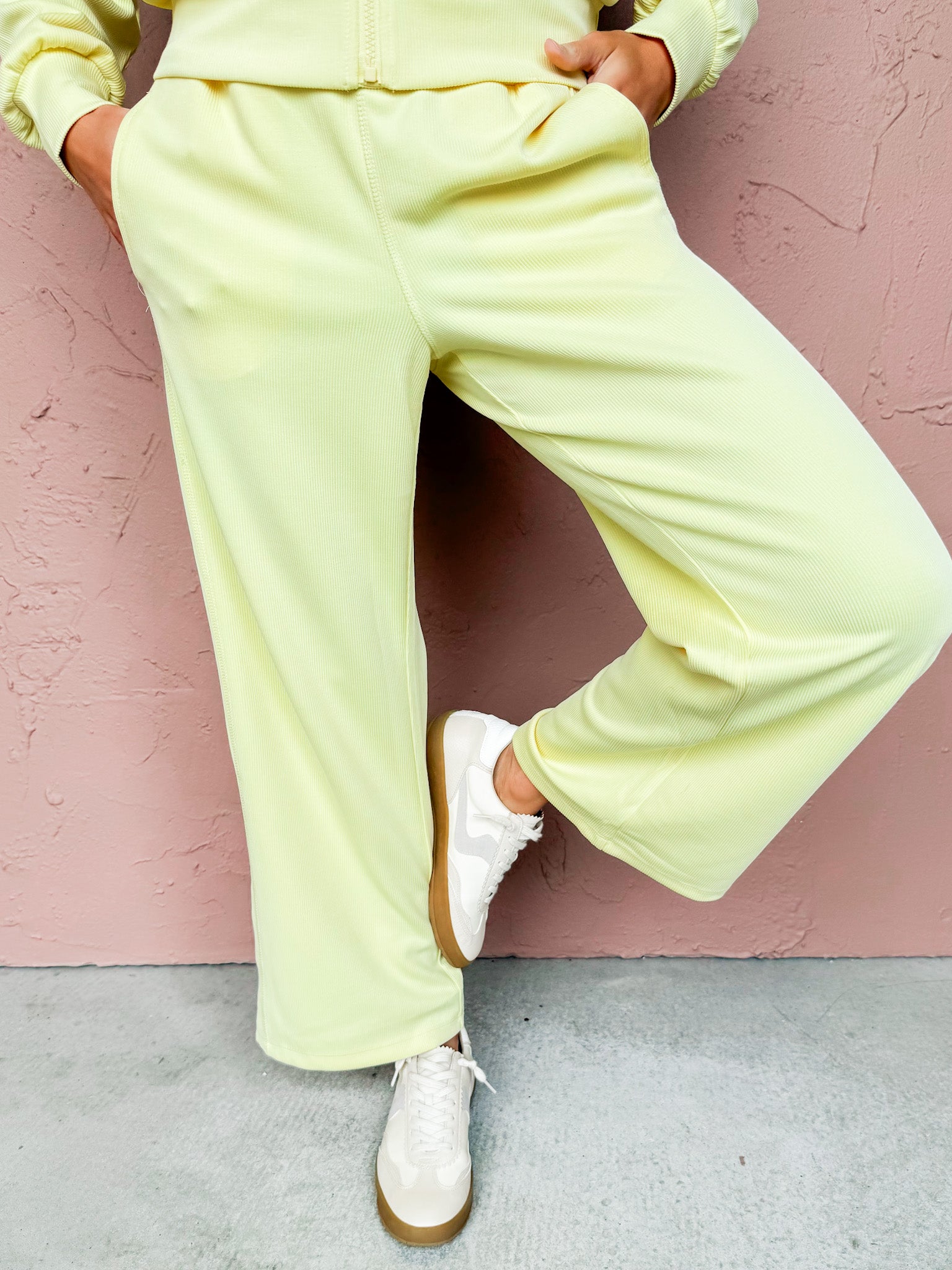 Modern Motion Rib Wide Leg Pants-Yellow