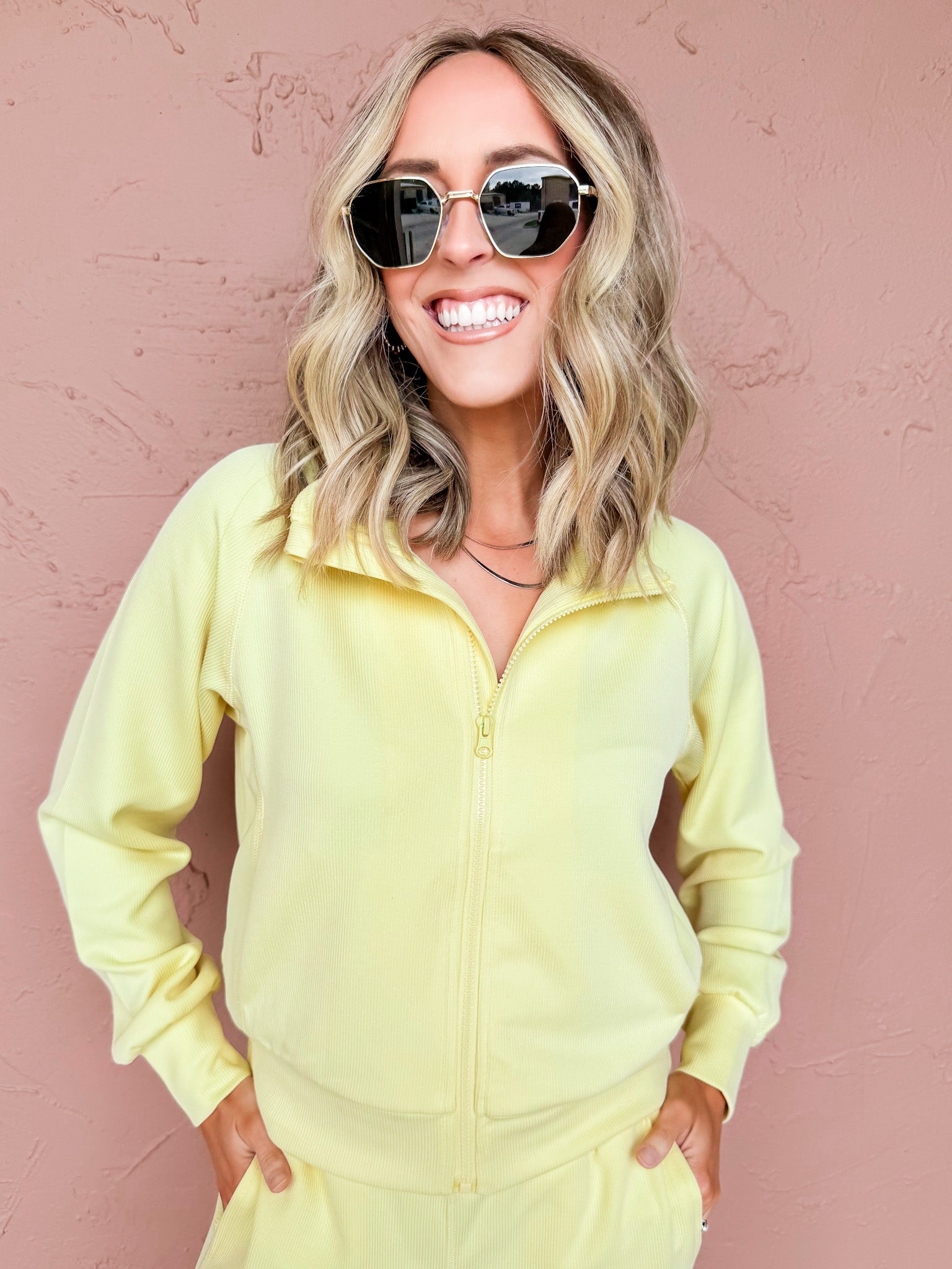 Modern Motion Rib Zip Jacket-Yellow