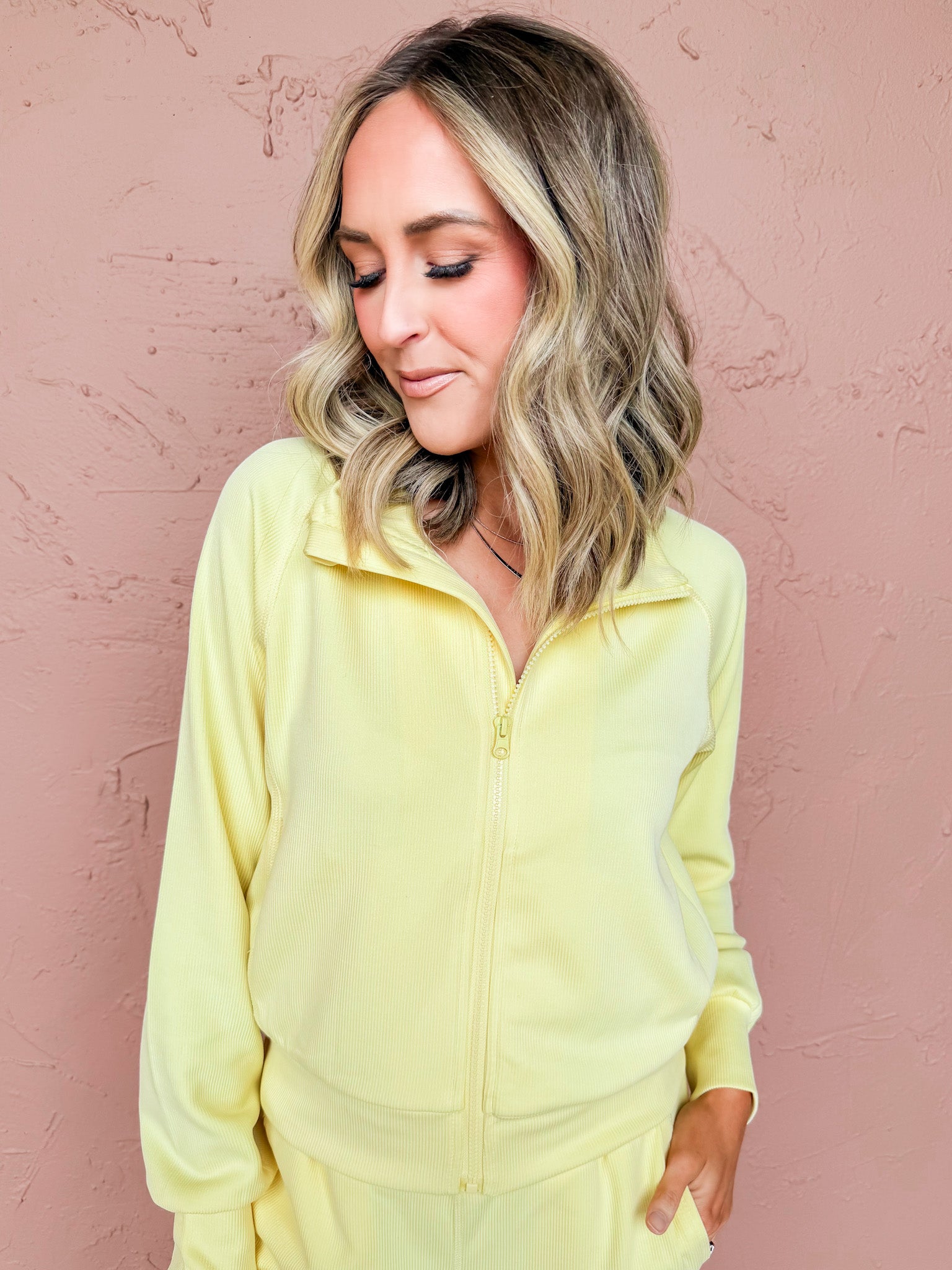 Modern Motion Rib Zip Jacket-Yellow