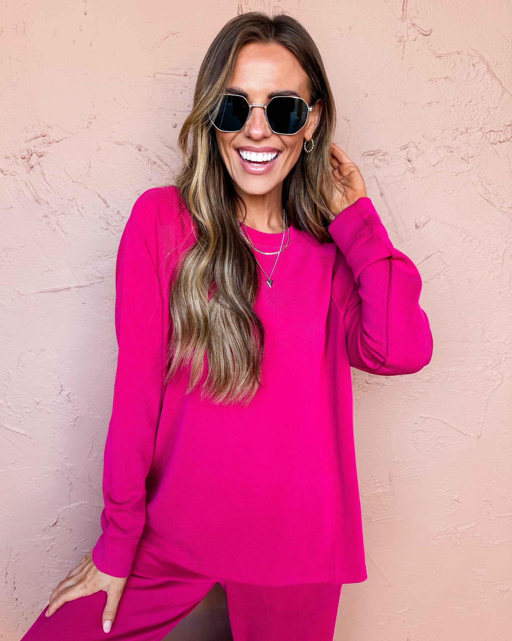 Modern Motion Ribbed Top-Dark Pink