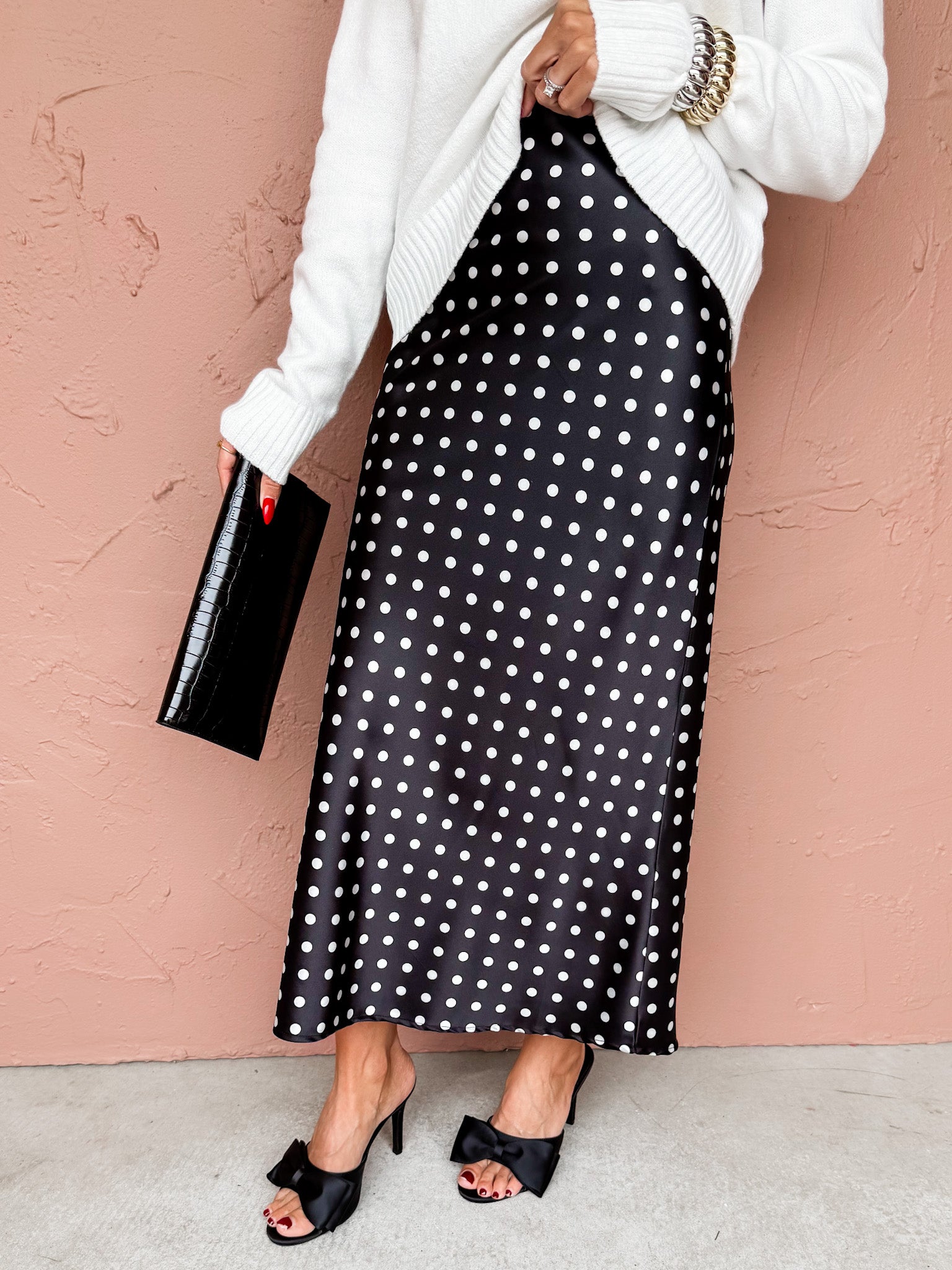 Aniston Slip Midi Skirt-Polka Dot
