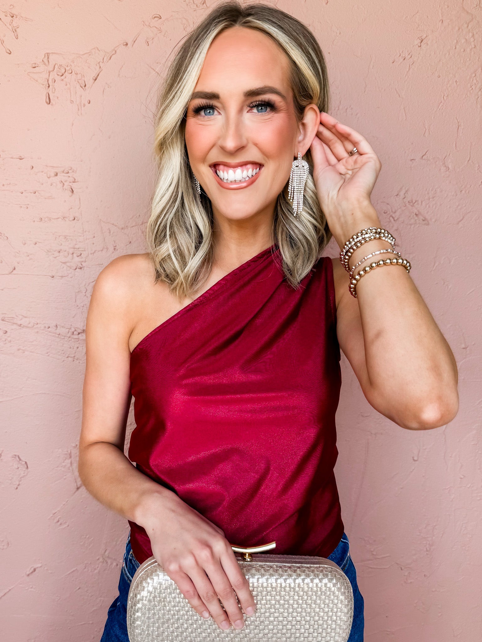 Areum One Shoulder Top-Burgundy