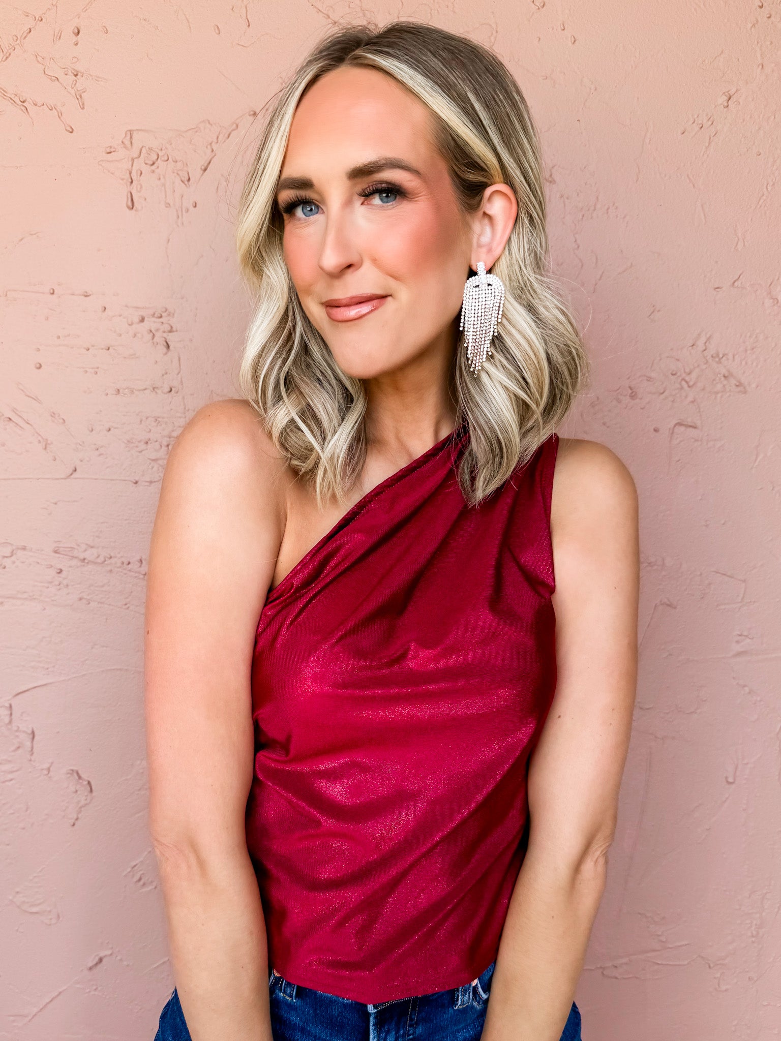 Areum One Shoulder Top-Burgundy