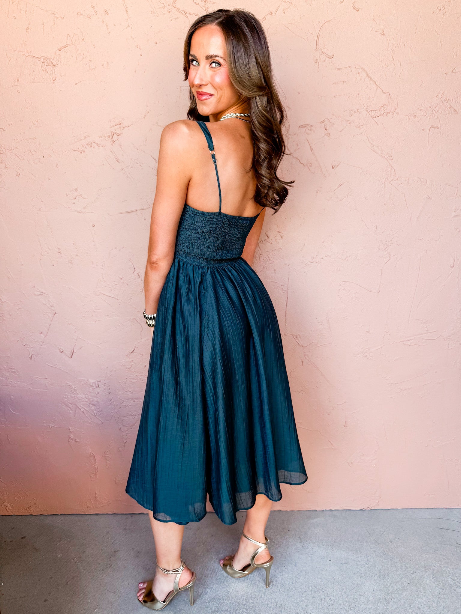 Ava Square Neck Midi Dress-Green