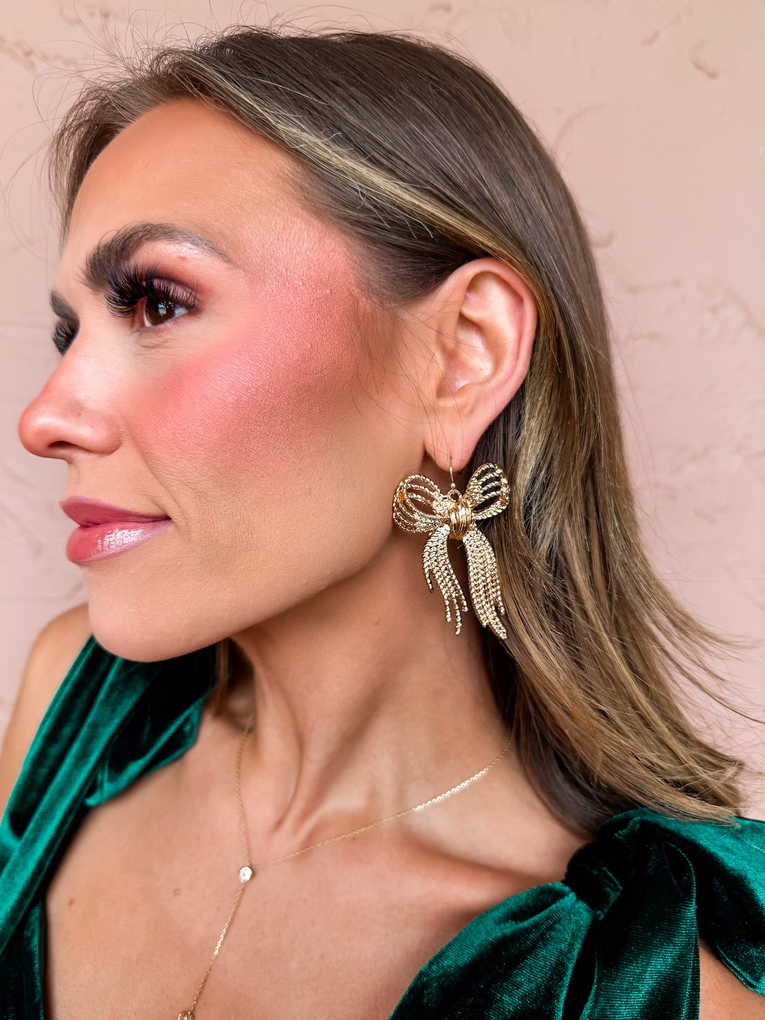 Golden Grace Ribbon Bow Dangle Earrings